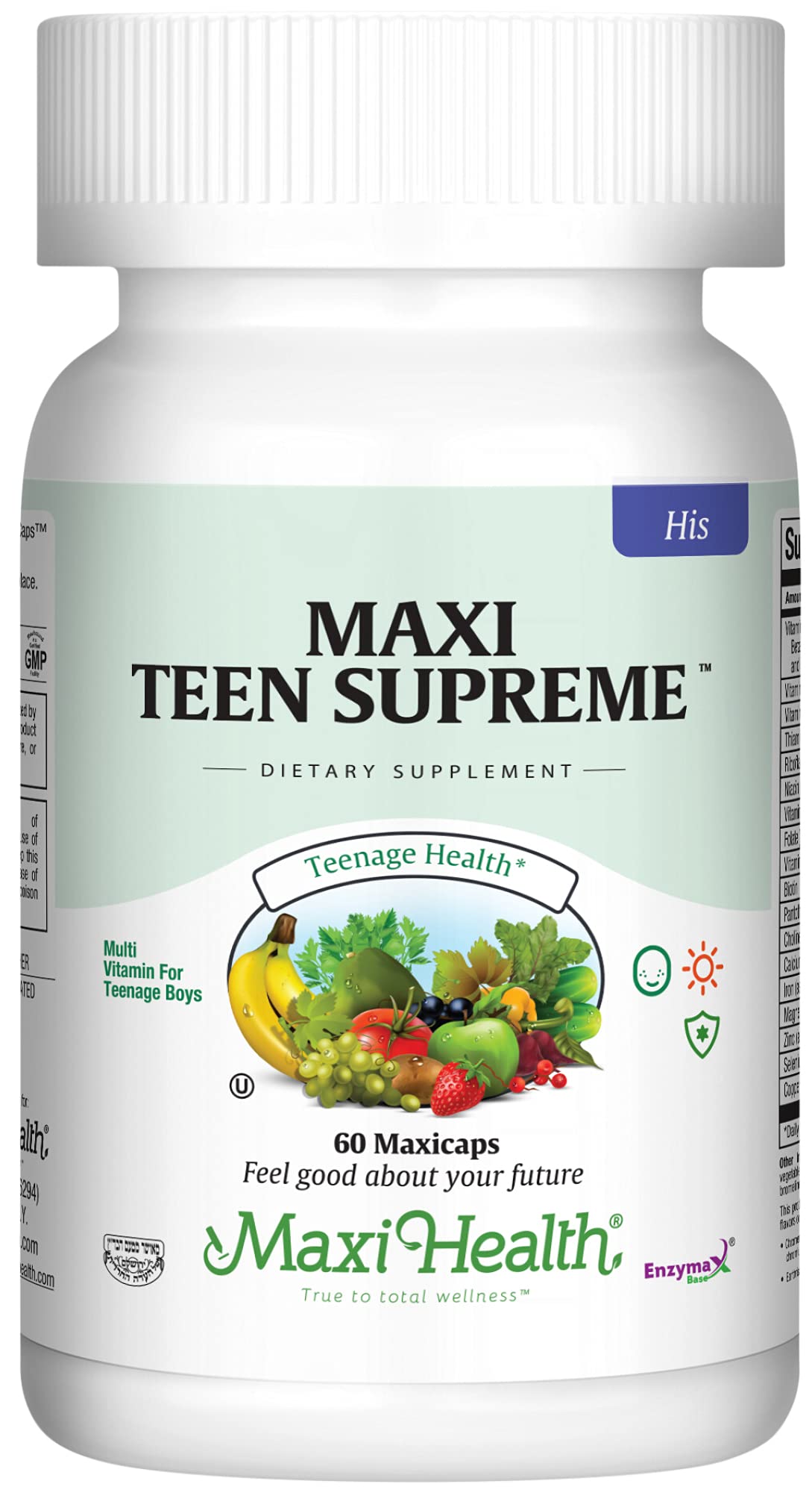 Maxi Health Teen Supreme HIS Vitamins for Teen Boys (60) - Teen Multivitamin for Young Men Ages 12 17 - Daily Teen Vitamins for Nutrition, Energy, Immune Support, Antioxidants & Teen Boy Needs