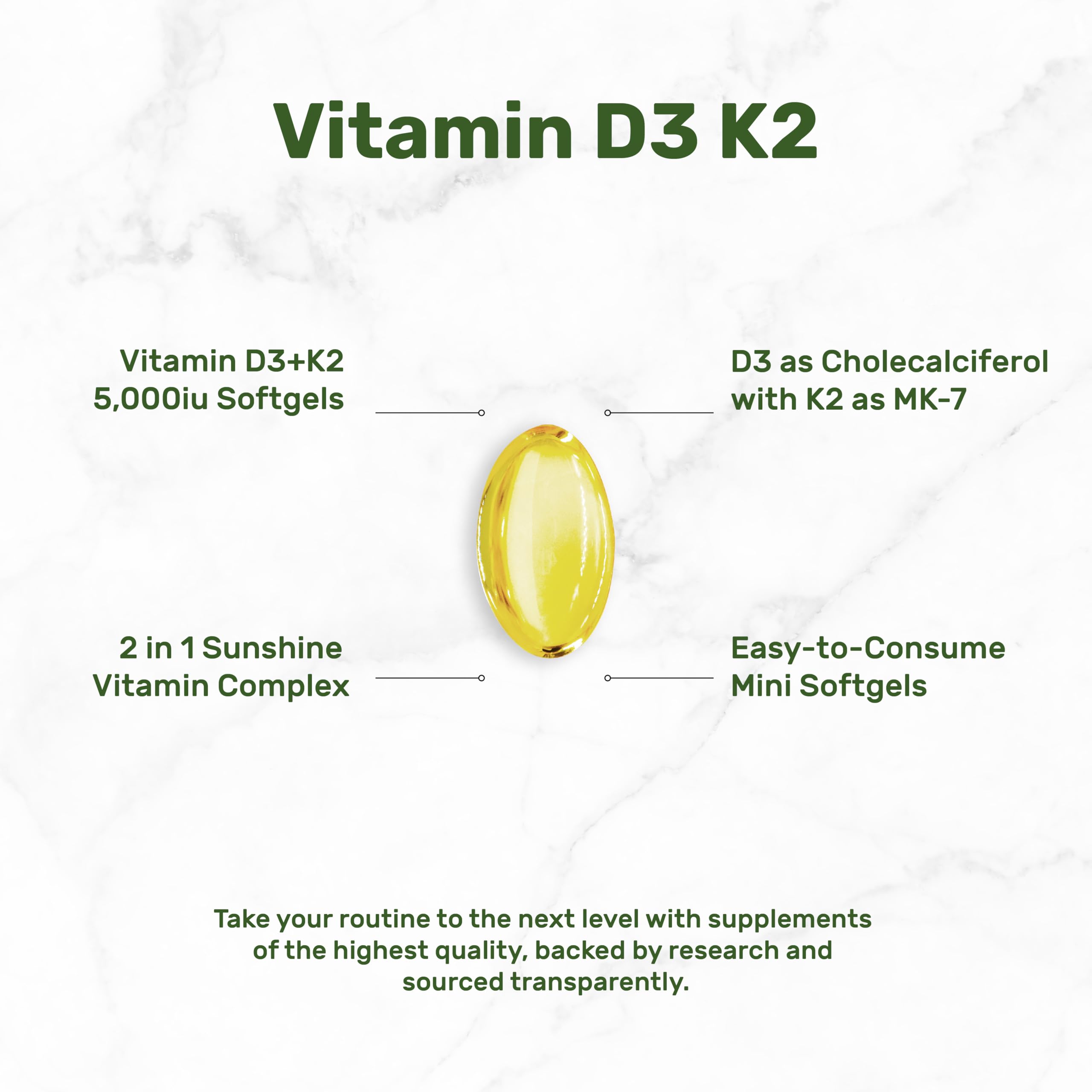 DEAL SUPPLEMENT Vitamin D3 K2 Softgel, 250 Count, 2-1 Complex, Vitamin D3 5000 IU & Vitamin K2 MK7, Promotes Heart, Bone & Teeth Health – Easy to Swallow