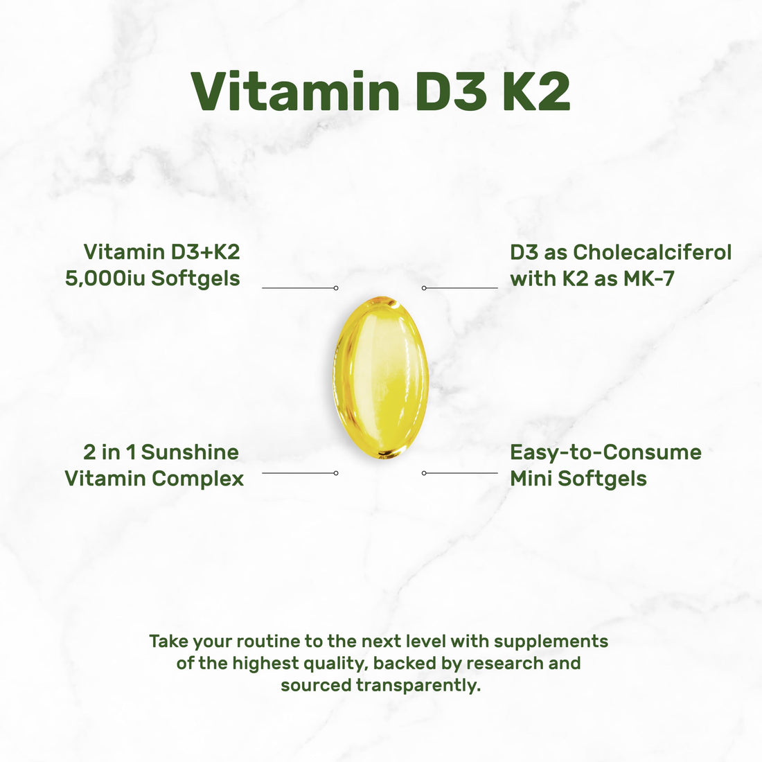 DEAL SUPPLEMENT Vitamin D3 K2 Softgel, 250 Count, 2-1 Complex, Vitamin D3 5000 IU & Vitamin K2 MK7, Promotes Heart, Bone & Teeth Health – Easy to Swallow