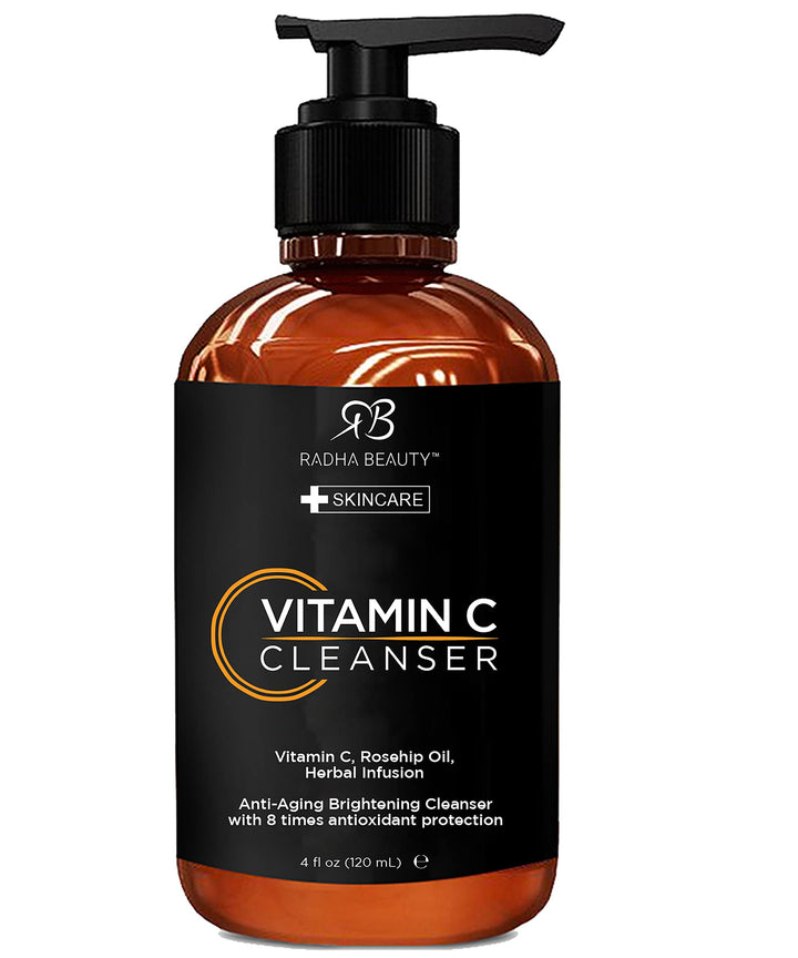 Radha Beauty Vitamin C Facial Cleanser for Anti Ageing and Skin Brightening with Herbal Infusion and Rosehip Oil (4 oz)
