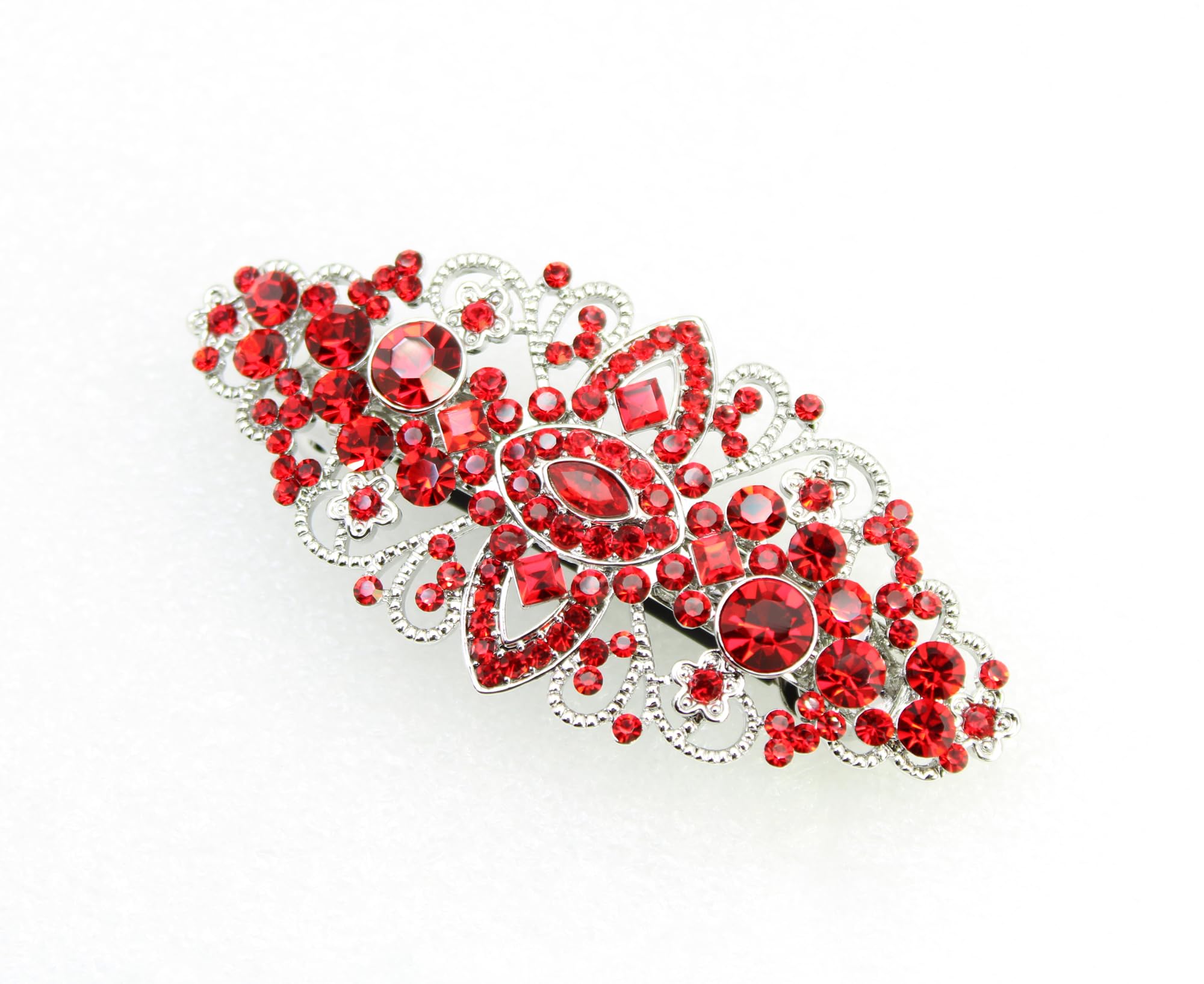 Faship Red Floral Crystal Hair Barrette Clip - Red