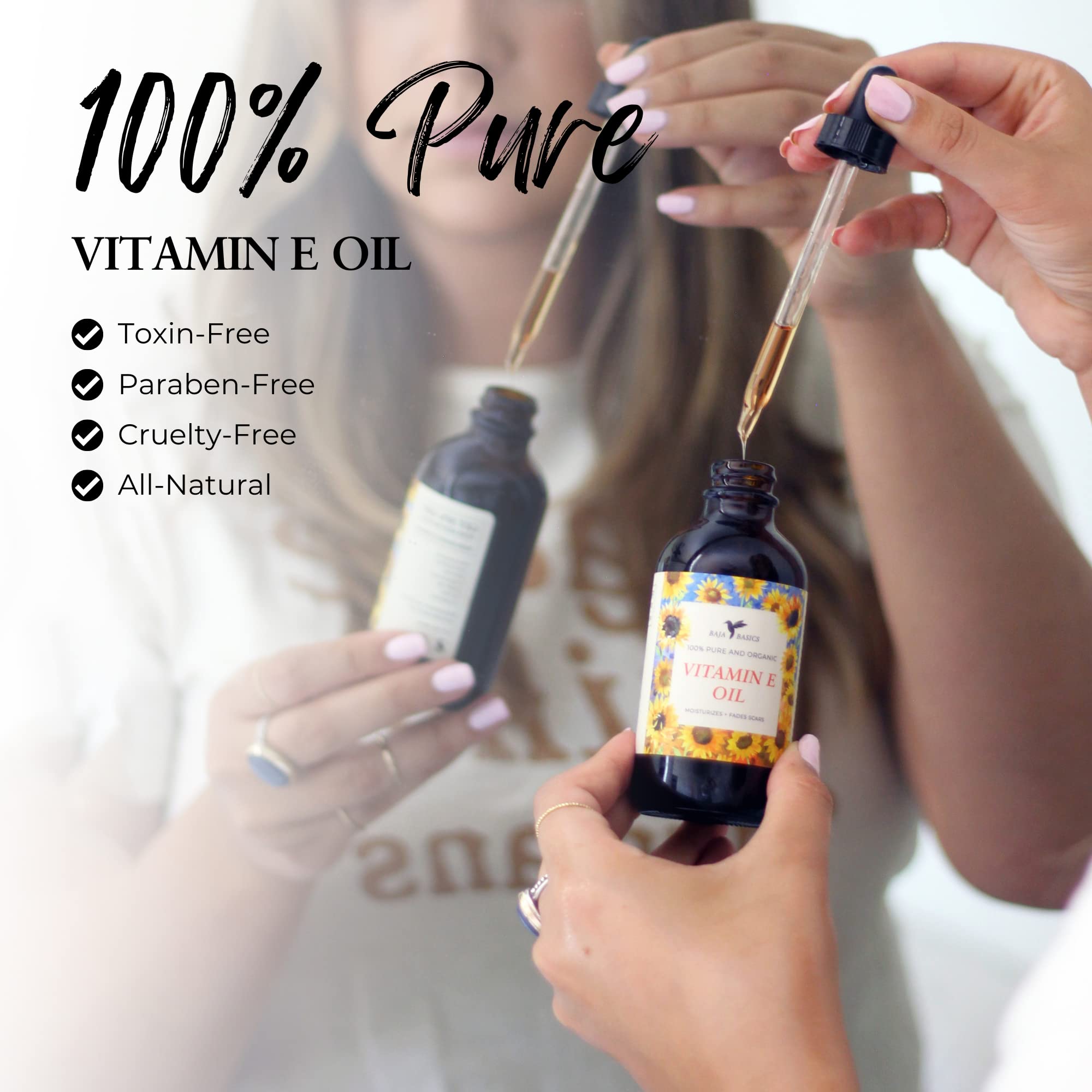 Baja Basics Pure Vitamin E Oil, Moisturizer for Skin, Face, Body, Nails and Hair, Multi-Purpose Skincare Product For Men and Women 4 oz