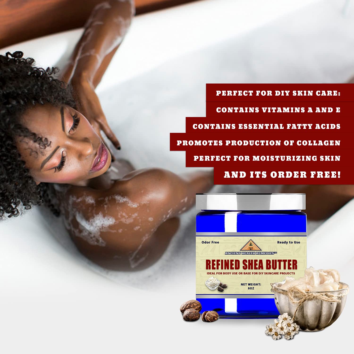 Naturally Refined AFRICAN IVORY WHITE SHEA BUTTER BLOCKS/JAR UNSCENTED Bulk Size for Anti Aging, Dry Skin, DIY Body Butter Recipes Base for Skincare, Babycare and DIY Soap Making Projects. (8 oz)