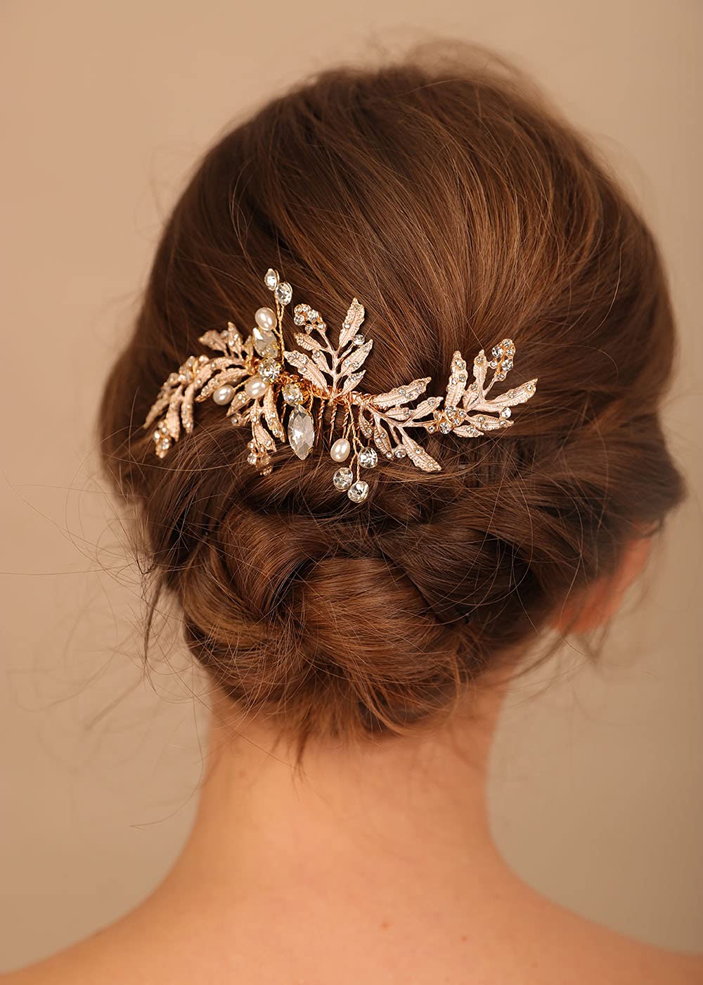 Deniferymakeup Wedding Gold Rhinestone Pearls Flower And Leaf Hair Comb Bridal Vintage Headpiece Crystal Women Hair Comb Bridal Hair Comb Wedding Hair Piece Wedding Accessories Jewelry Set