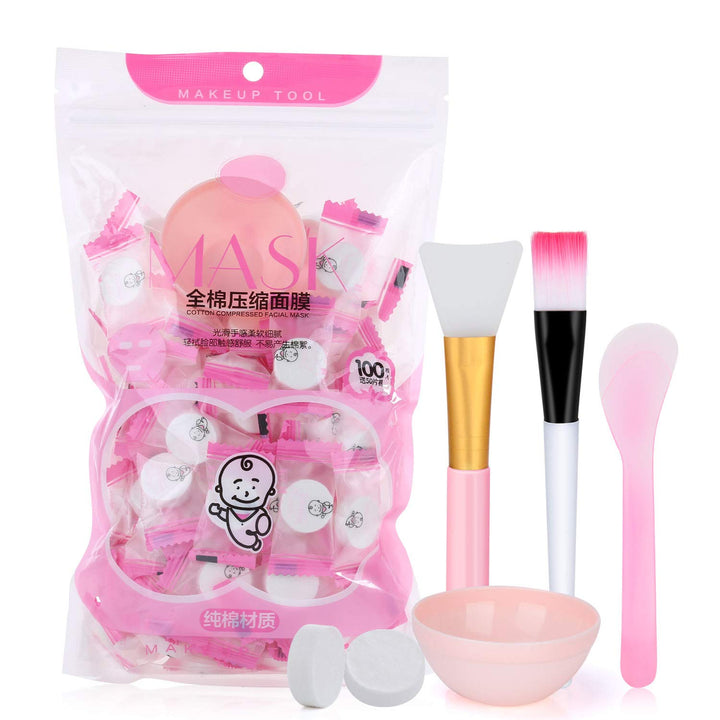 Pormasbenzer 100 Pcs With Bowl, Stick And Brush: 100Pcs Compressed Facial Mask Cotton Face Mask Sheet Grain Skin Care Dry Sheet Mask Paper Diy Natural Face Cotton Mask Sheet, Get Free Of 1Ã—Mas