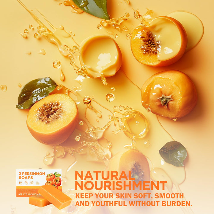 Princess Belle Persimmon Soap, Exfoliating and Moisturizing Bar Soap for Dirt, Natural Soap Bar for Face and Body, Suitable for All Types Skin, 2 Pack