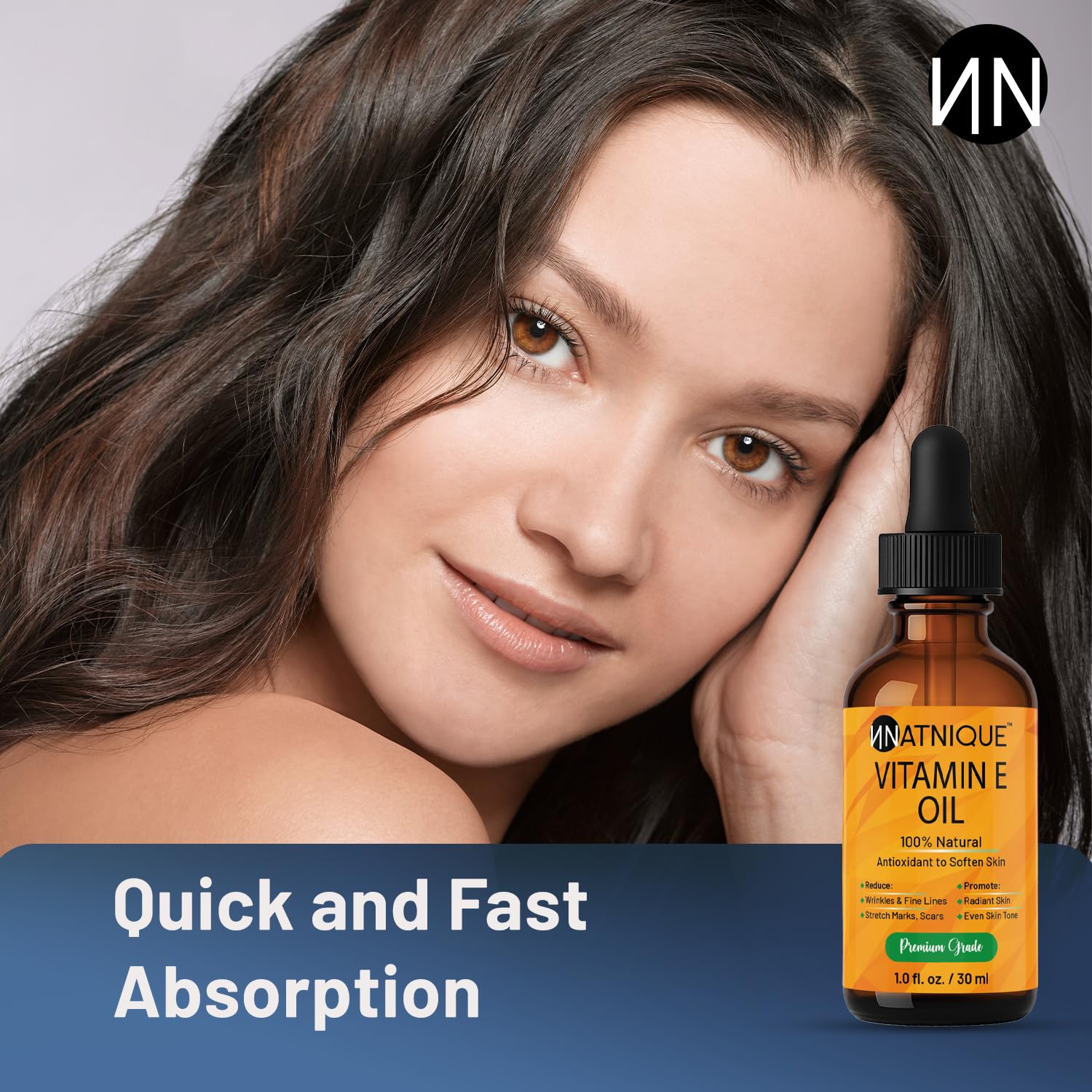 Vitamin E Oil 1oz 100% Natural for Nails, Hair, Face, Eyebrows, Eyelashes, and Body. Non-GMO, Natural D-Alpha Tocopherol. for Nail Growth, and Vitamin E for Skin