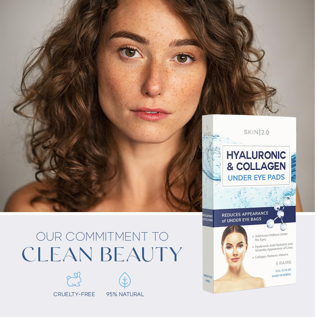 Skin 2.0 Hyaluronic Acid & Collagen Under Eye Patches - Dermatologist Tested, Hydrating, Reduces Bags & Wrinkles - Anti-Aging, Clean Beauty, Cruelty-Free Korean Skincare for All Skin Types - 15 Pairs