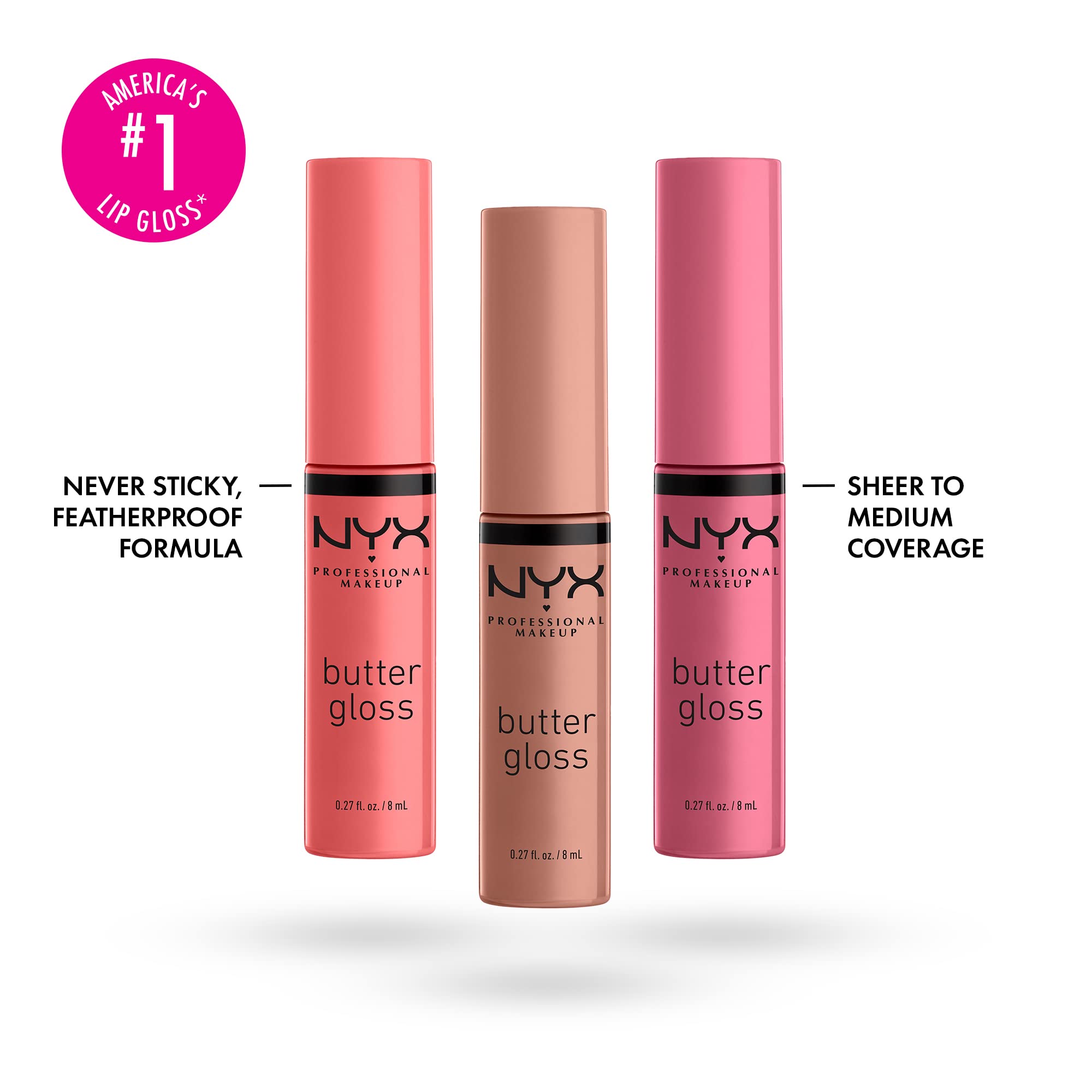 NYX PROFESSIONAL MAKEUP Butter Gloss - Pack Of 3 Lip Gloss (Angel Food Cake, Creme Brulee, Madeleine)