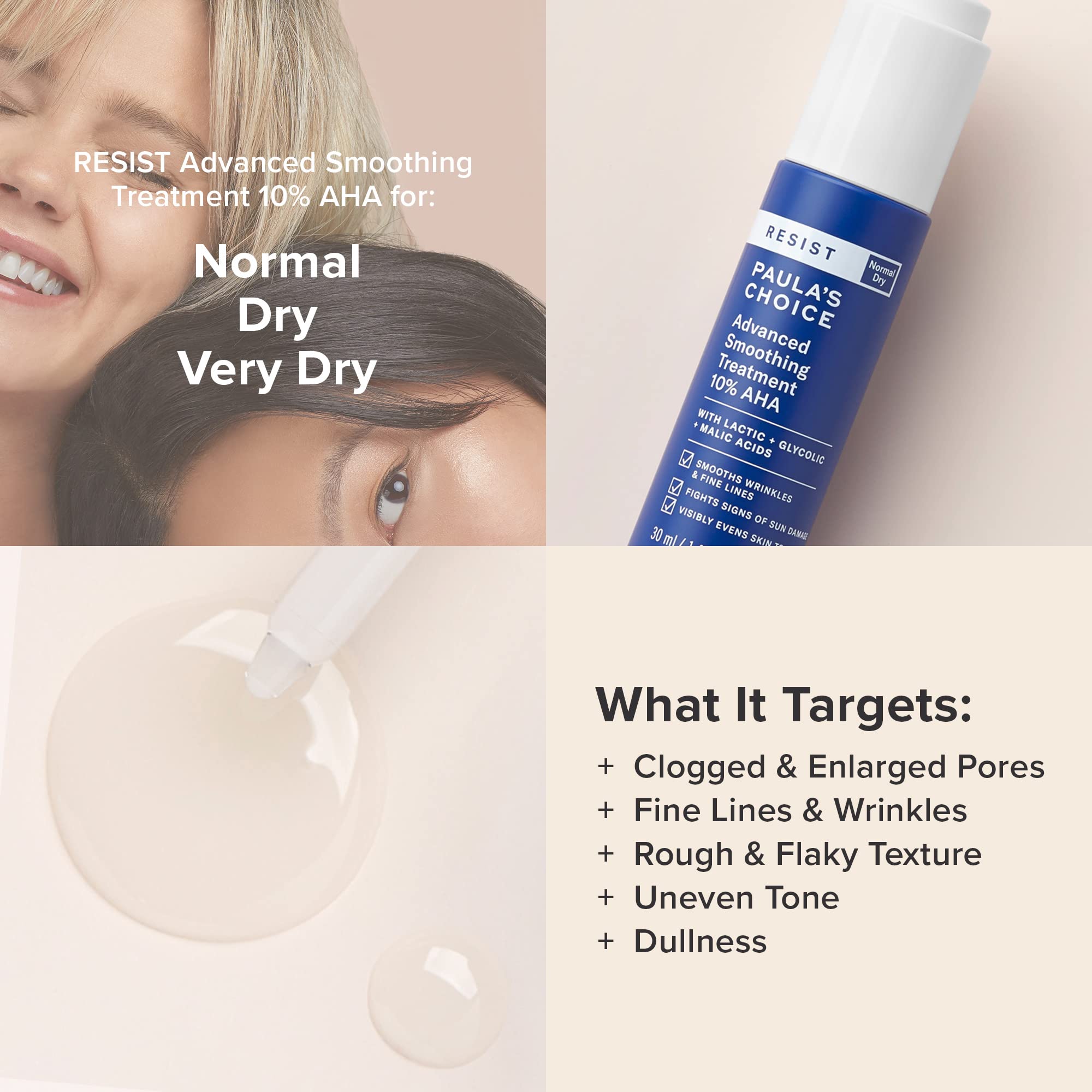 Paula's Choice RESIST Smoothing Treatment 10% AHA Face Exfoliator with Green Tea, Lactic, Glycolic & Malic Acids Liquid Exfoliant for Face, Anti-Aging for Normal to Dry Skin, Fragrance-Free, 1oz