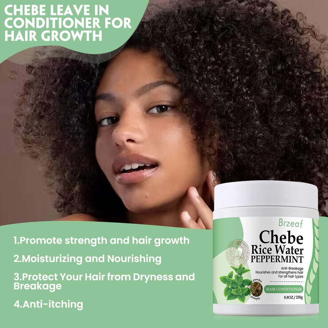 Brzeaf Vegan Leave-In Conditioner (8.8 OZ) - Promotes Hair Growth, Revives Dry & Damaged Hair for Women and Men, Deters Breakage