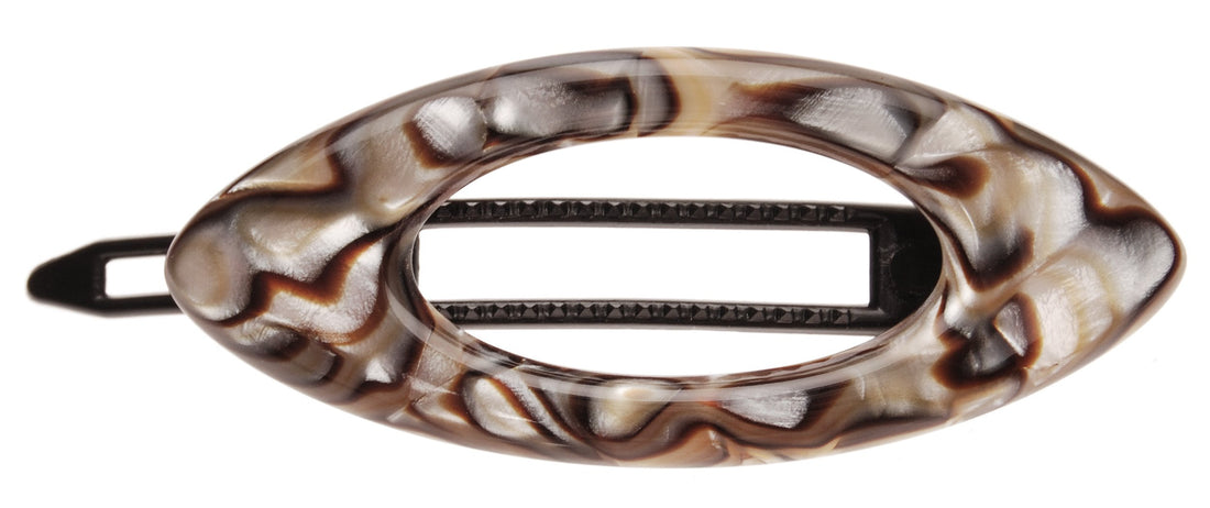 Onyx : France Luxe Mini Cutout Oval on Plastic Tige Boule Barrette - Onyx