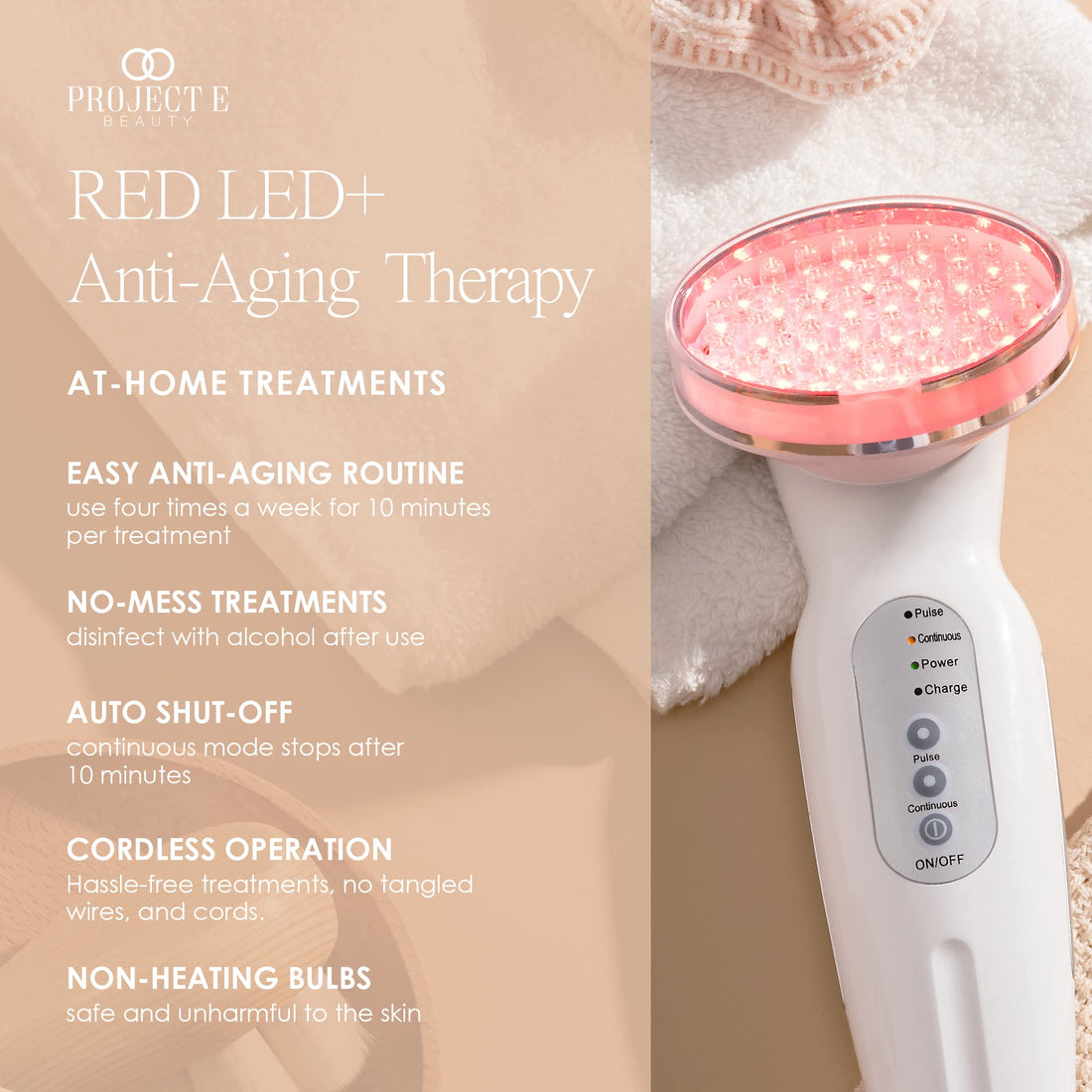 RED LED+ Anti-Aging Therapy by Project E Beauty | Collagen Boosting | Instant Firming and Lifting | Reduces Fine Lines & Wrinkles | Tightens & Tones | Rechargeable & Portable (Red LED Therapy)