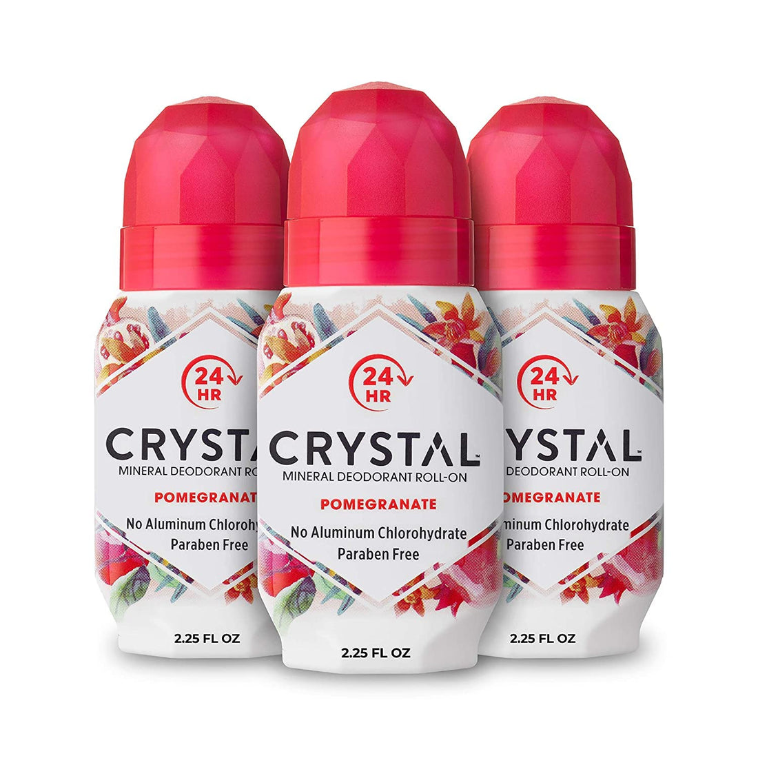 Crystal Mineral Deodorant Roll-On Body Deodorant With 24-Hour Odor Protection, Pomegranate, Non-Sticky Roll-On, Aluminium Chloride, 2.25 FL OZ - 3 pack