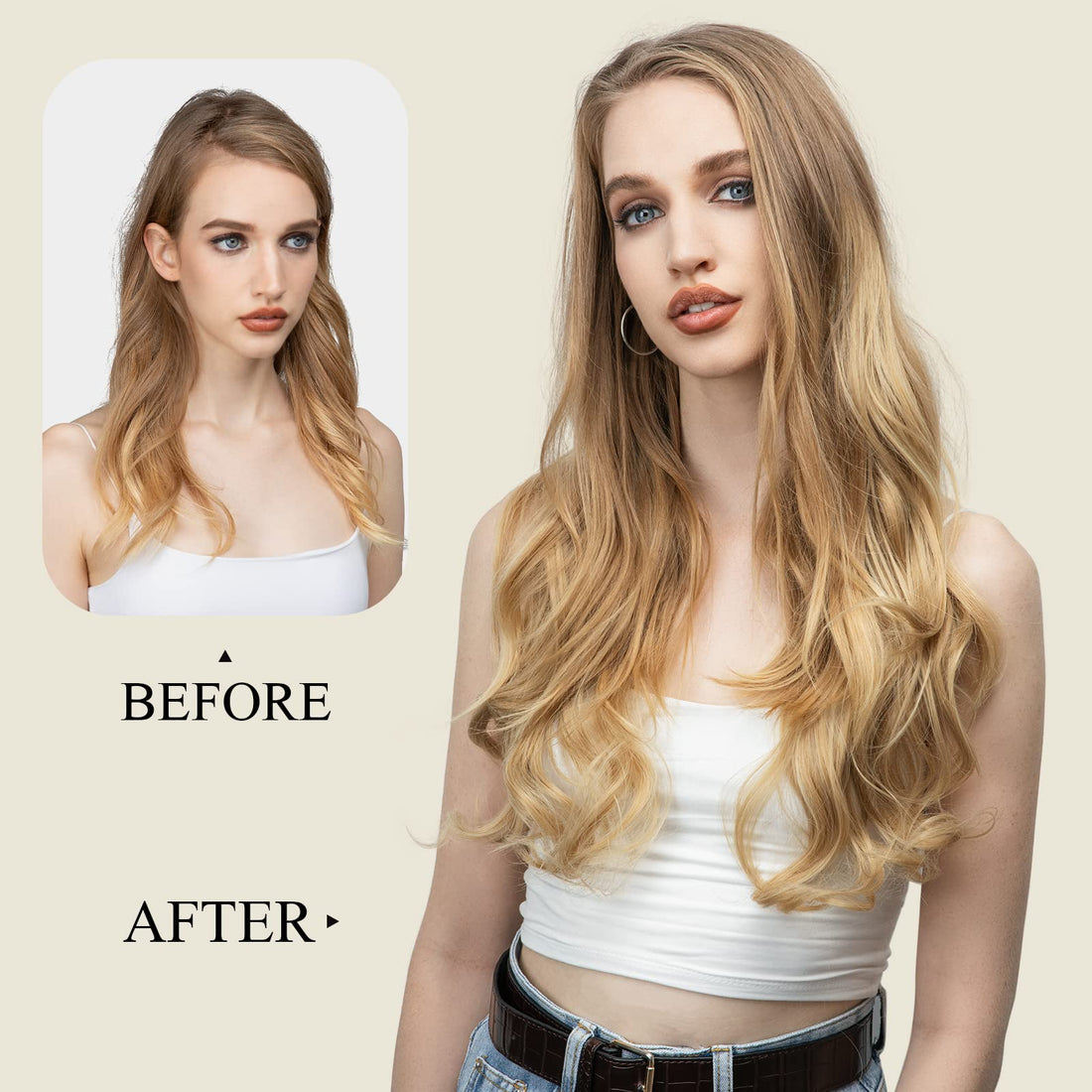 SARLA 24 180g Long Straight & Natural Wave Full Head U-part Hair Extension Clip in Hairpieces Heat-resistant Fiber UH16 & UH17 (24 Natural Wave, 613# Beach Blonde)