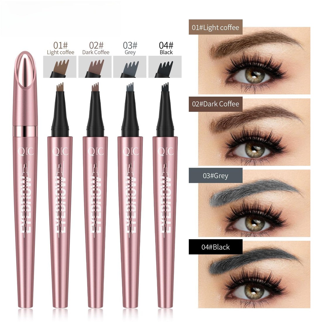 2024 Pink Appearance New 3D Microblading Eyebrow Tattoo Pencil 4 Fork Tip, Natural Makeup Fine Stroke,Smudgeproof Long Lasting Fine Sketch Microblading Eyebrow Pen-04#BLACK COLOR