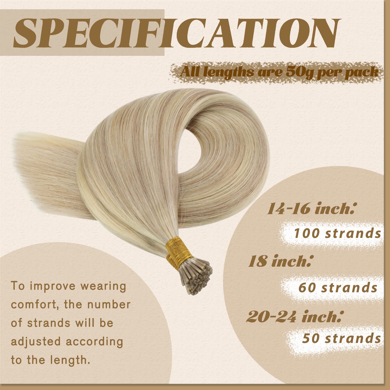 18, Ash Brown With Blonde: Youngsee 18Inch Remy Hair Extensions Fusion I Tip Human Hair 1G/Strand 50Strands Ash Blonde Highlight With Bleach Blonde Keratin Fusion Stick Tip Human Hair Ext