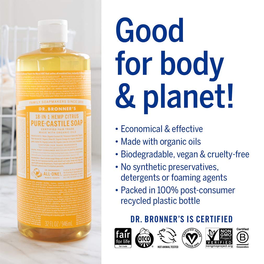Dr. Bronner's - Pure-Castile Liquid Soap (32 oz Variety Pack) Almond, Citrus, & Tea Tree - Made with Organic Oils, 18-in-1 Uses: Face, Body, Hair, Laundry, Pets and Dishes | 3 Count