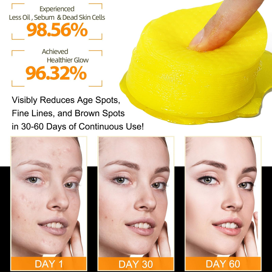 SHIFAKOU Kojic Acid Turmeric Cleansing Pads, Turmeric Cleansing Exfoliating Pads for Dark Spots, Turmeric Cleansing Pads For Face, Balance Skin Oil And Water 50PCS