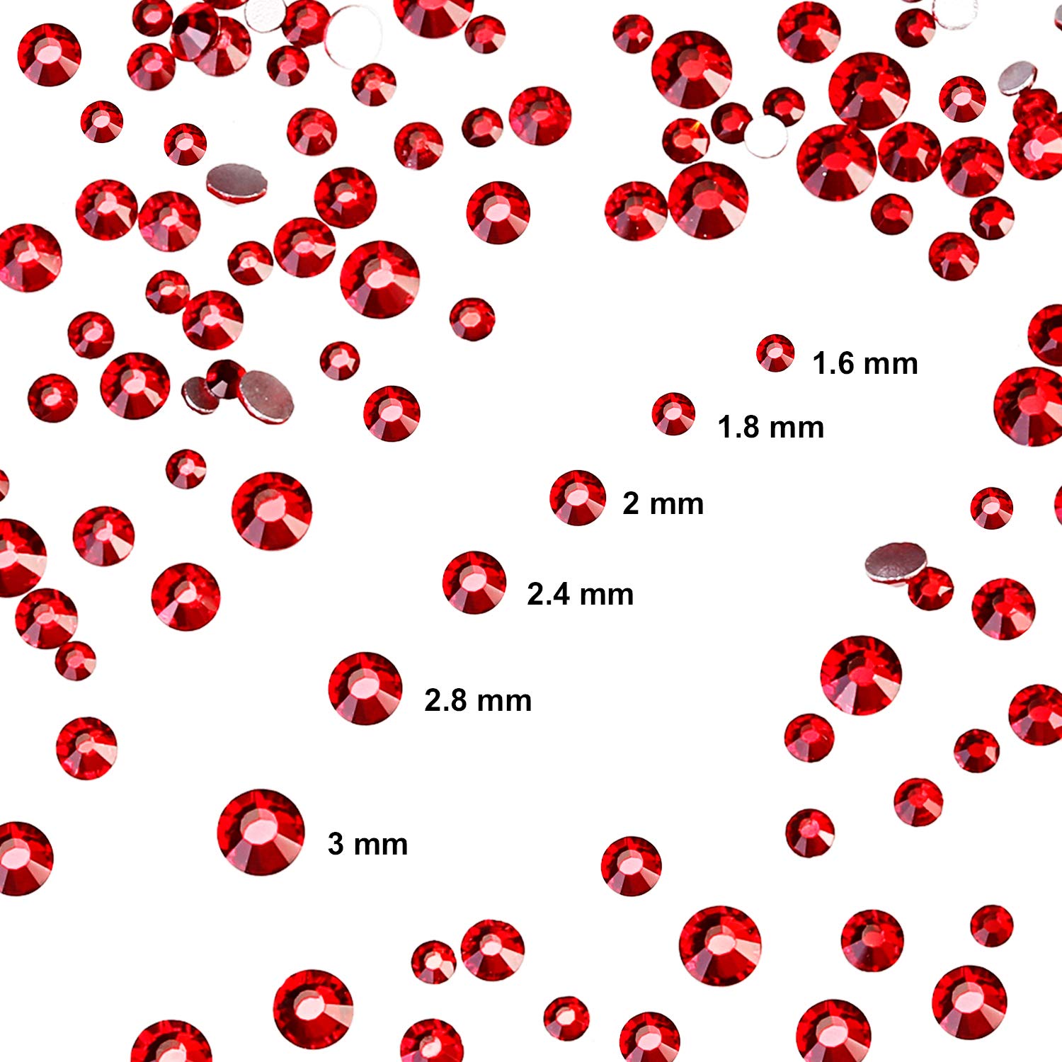 Red, Mixed Ss4 5 6 8 10 12: Bememo 3456 Pieces Nail Crystals Ab Nail Art Rhinestones Round Beads Flatback Glass Charms Gems Stones, 6 Sizes for Nails Decoration Makeup Clothes Shoes (Red, Mi