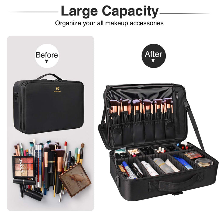 Relavel Makeup Case Makeup Bag Cosmetic Makeup Brush Organizer Makeup Artist Box 2 Pack Large and Small Size with Adjustable Dividers