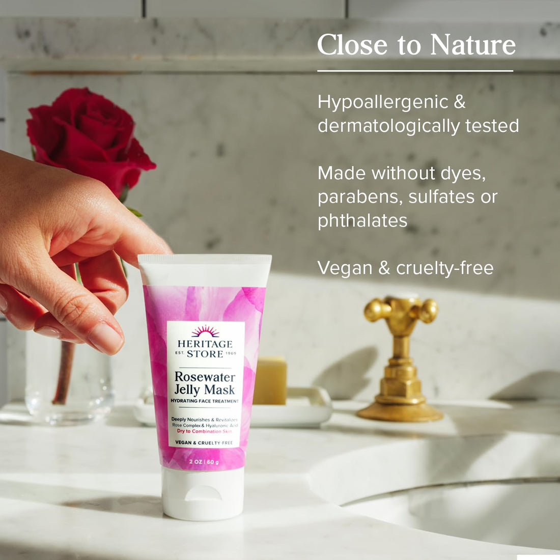 HERITAGE STORE Rosewater Jelly Facial Mask - Hydrating Treatment for Dry Combination Skin, Gel Face Mask Locks in Moisture w/ Hyaluronic Acid and Rose Complex, Hypoallergenic, Vegan, Cruelty Free, 2oz