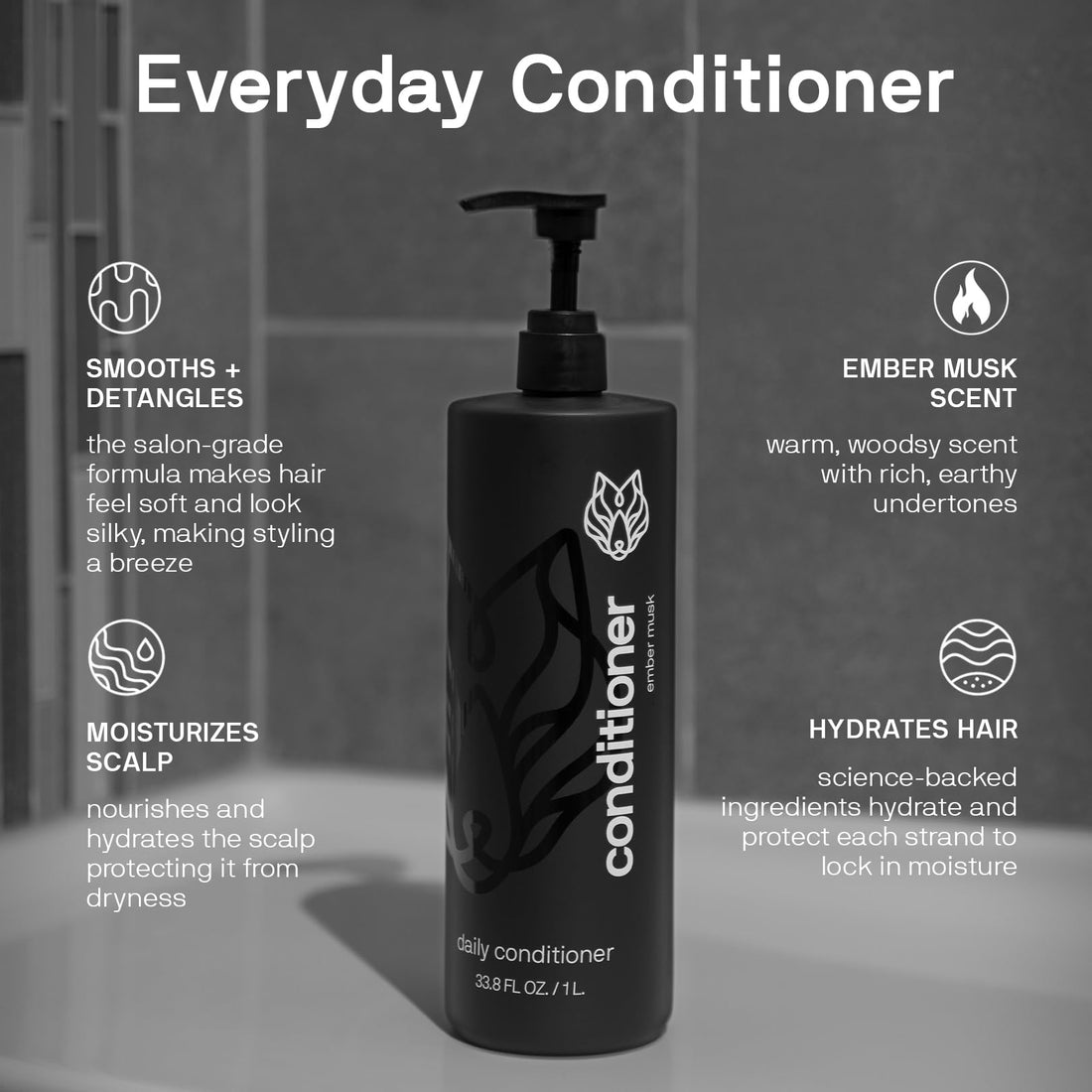 Black Wolf Mens Everyday Hair Conditioner, 1 Liter - Salon-Grade Professional Deep Conditioner Smooths, Detangles & Locks in Moisture for Hydrated & Moisturized Scalp - Hydrating For All Hair Types