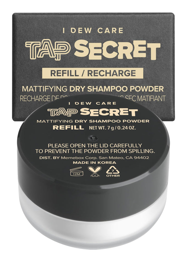 I DEW CARE Tap Secret Dry Shampoo Powder with Biotin Refill - Tap Secret Original | Strengthening & Volumizing, Powder Type, Refillable, Travel size, Non-aerosol, Brunette, Korean Ginseng, 0.24 Oz
