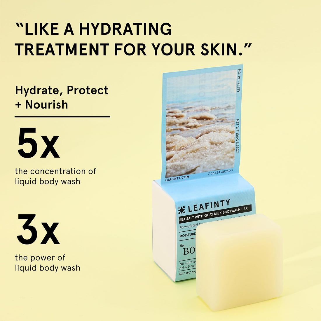 Leafinty Sea Salt with Goat Milk Bodywash Bar Soap for normal, Balanced to Oily Skin Made with Natural Ingredients, Sustainable, Plastic Free,100g (Pack of 1, up to 75 uses)