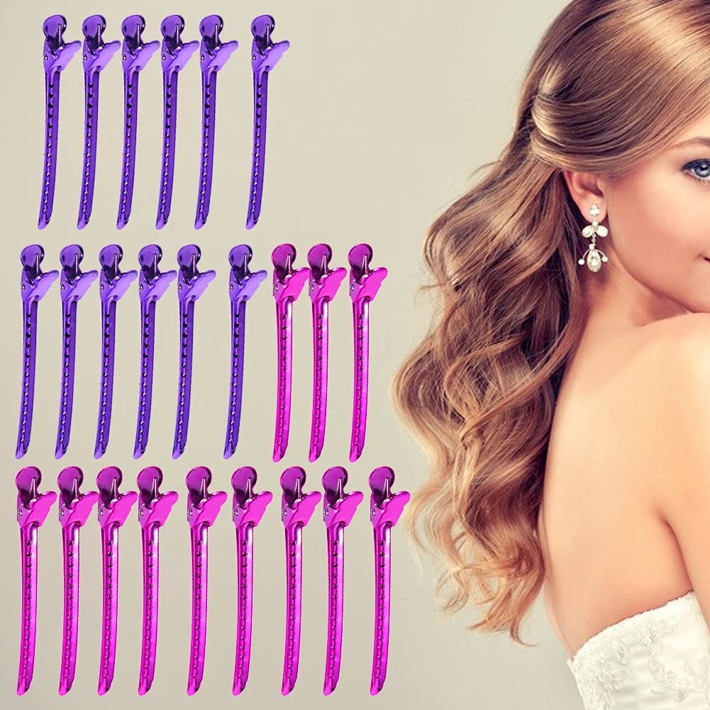 12Pcs Sectioning Clip Barrette Metal Duckbill Clip Hair Grip Clamps Salon Barber Hairdressing Styling Tools, Purple