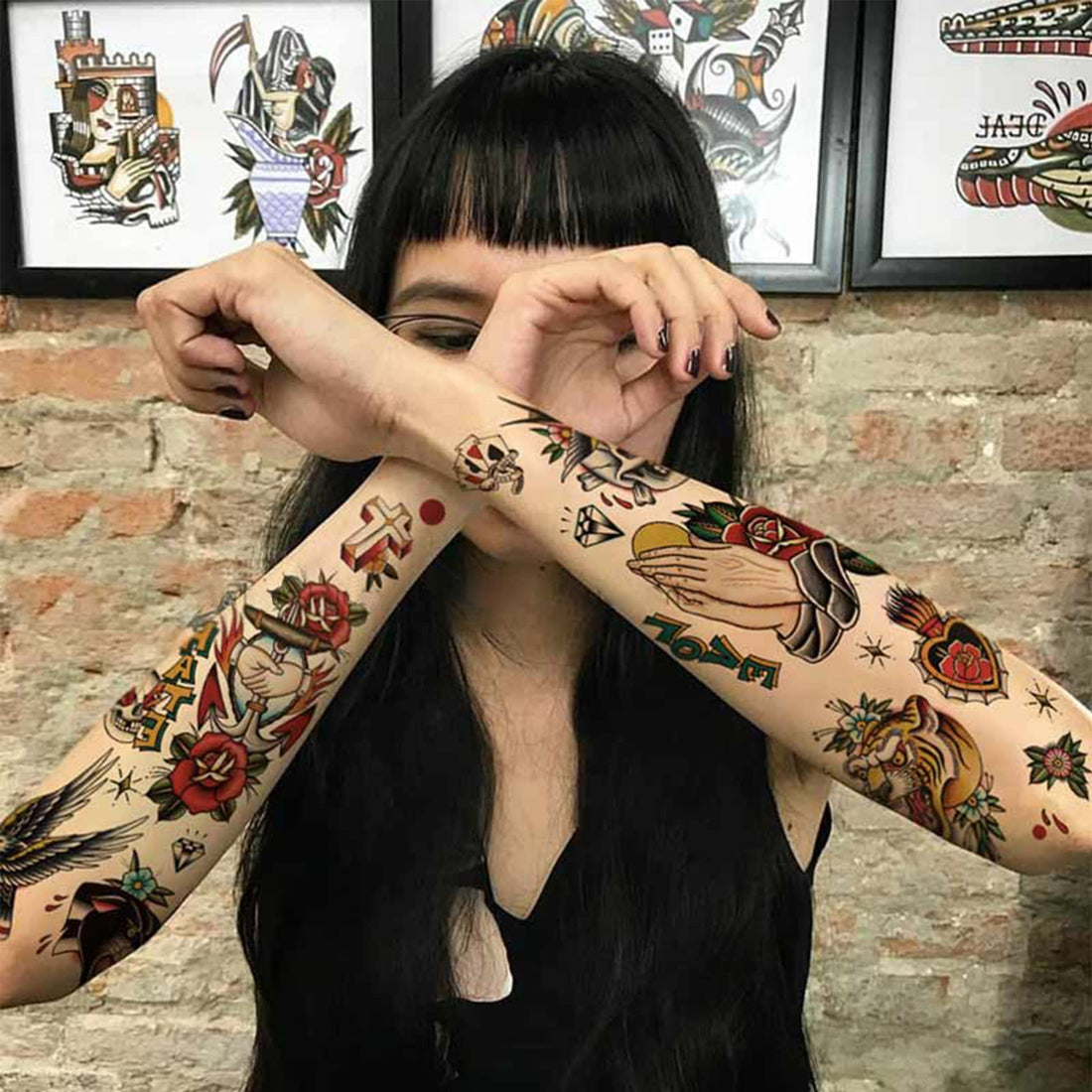 PUSNMI 120Ãƒâ€”260mm Classic Temporary Tattoo Sailor Jerry Temporary Tattoos for Women Men Cool Skull Tattoo for Arm Leg Face Lasting Mix Style Body Art Tattoos for Halloween Club