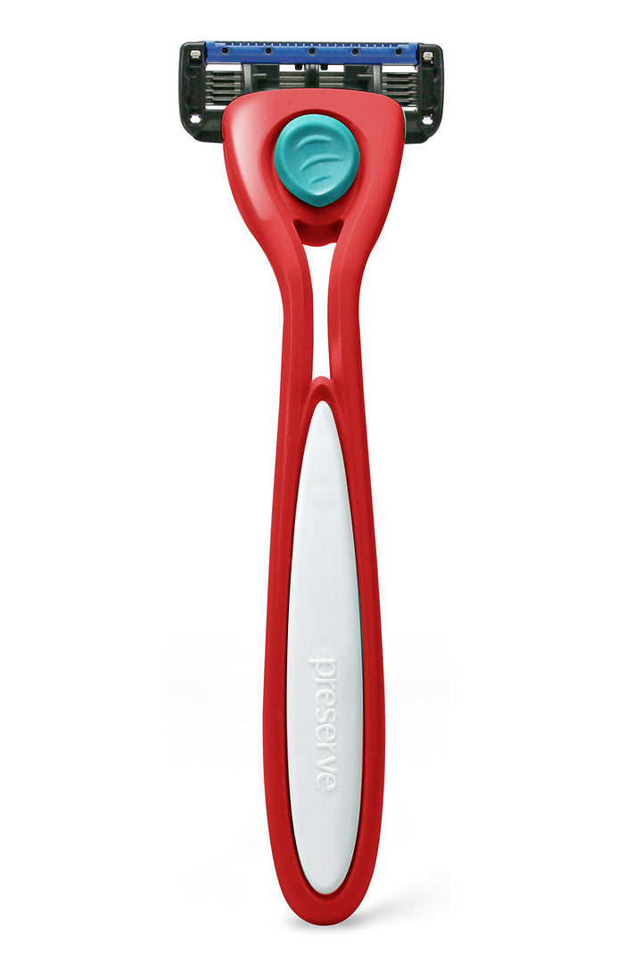 Preserve Shave 5 Five Blade Refillable Razor, Made from Recycled Materials, Poppy Red