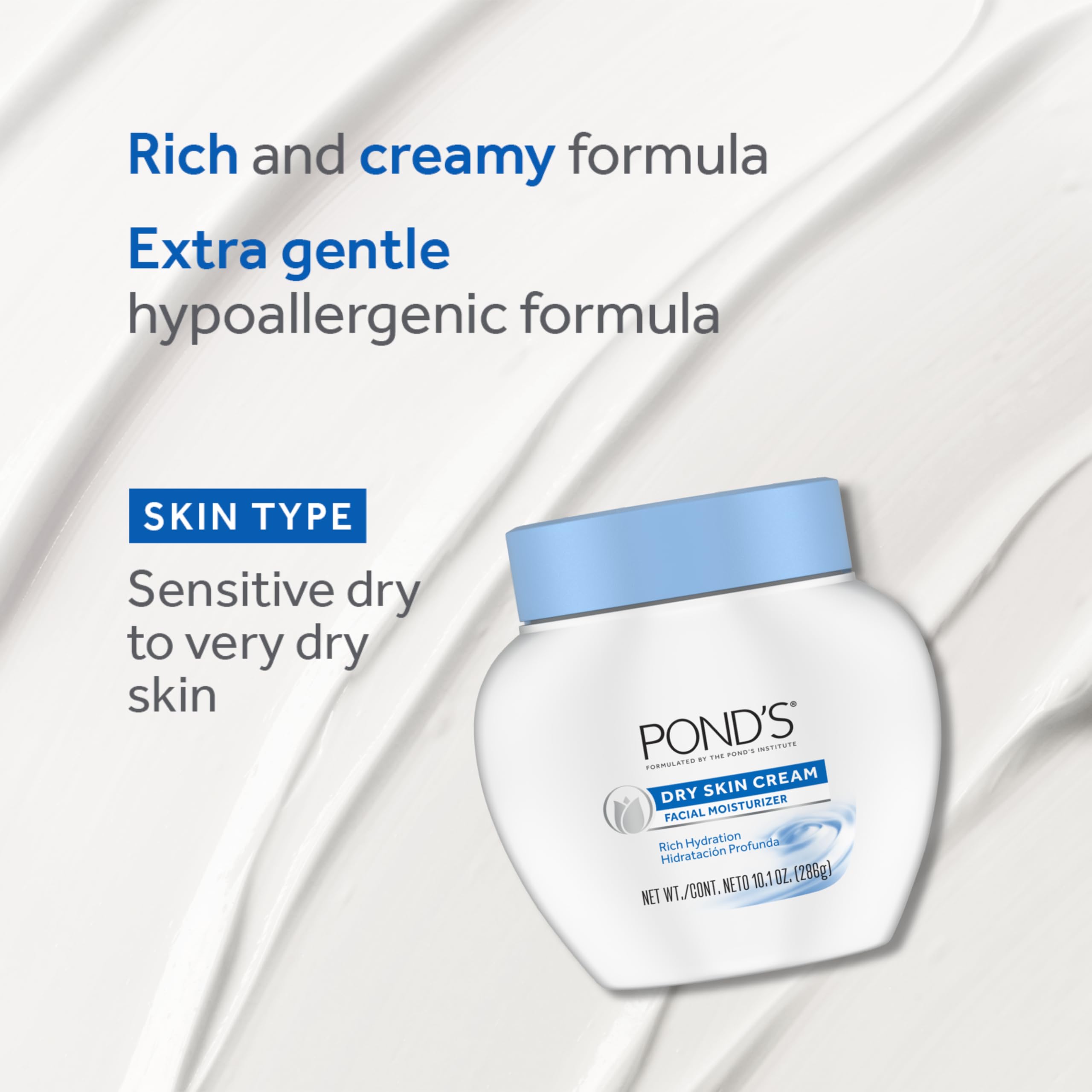 POND'S Dry Skin Cream, Face Moisturizer for Women, Daily Skin Care Facial Moisturizer Cream for Dry Skin 10.1 oz 3 Pack