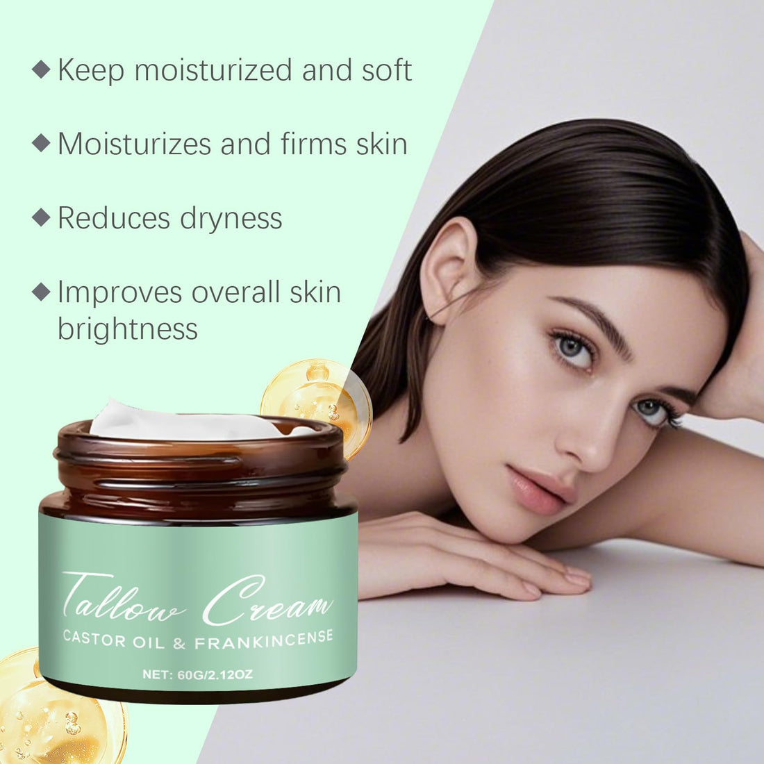 EELHOE Grass Fed Beef Tallow for Skin Organic Whipped Beef Tallow Frankincense and Castor Oil Face Moisturizer Cream for Face Hand Body 100% Pure Natural Facial Skincare for Women Men