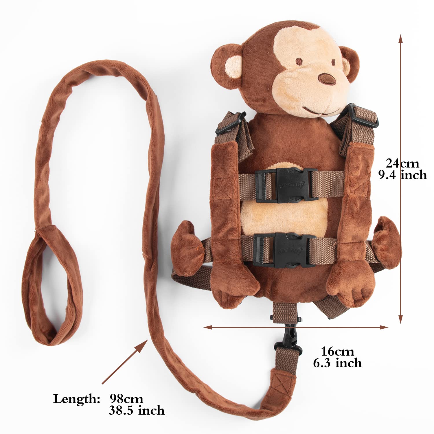 Berhapy 2 in 1 New Monkey Toddler Safety Harness Backpack Children's Walking Leash Strap(Brown)