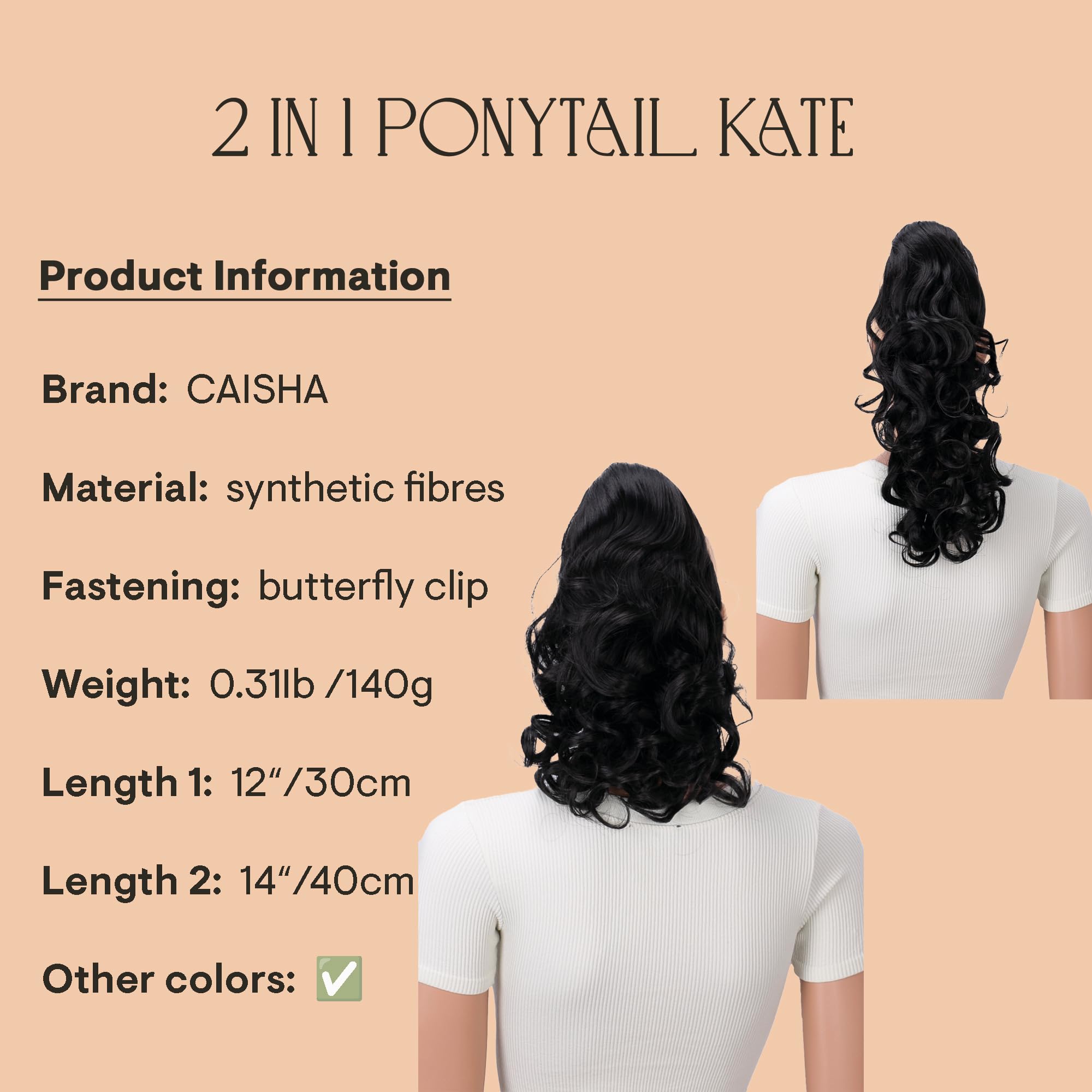 PRETTYSHOP 20 & 120g Hair Piece Pony Tail Extension 2 IN 1 Curled Wavy Heat-Resisting Diverse Colors (black brown 2 H8-2)