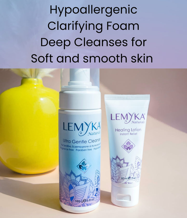 Hydrating Daily Face Wash for Eczema, Rosacea, Dry, Sensitive Skin, Natural Facial Cleanser Gentle, Foamy & Clarifying, Blemish & Redness Control, Fragrance, Sulfate, Paraben Free, LEMYKA