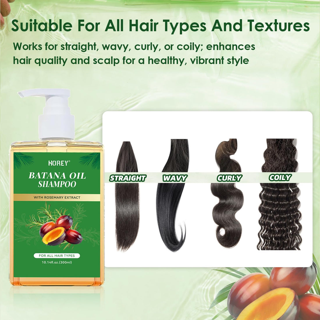 HOREY Batana Oil Shampoo with Rosemary Extract, Batana Shampoo for Hair Growth, Batana Oil & Rosemary Formula for Men Women Hair Nourishing & Regenerating, 10.14 Fl.Oz * 2 Pcs