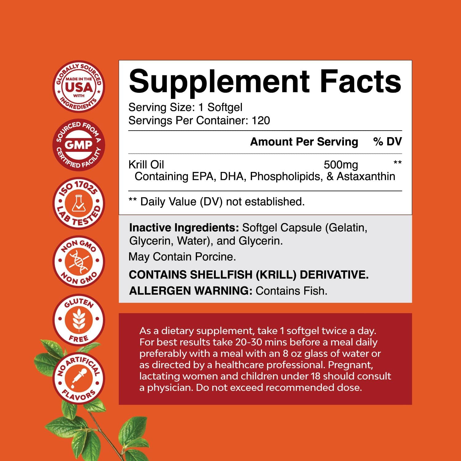 Antarctic Krill Oil 500mg Softgels - High Absorption Krill Oil Omega 3 Fatty Acid Supplement with Potent EPA DHA Astaxanthin and Phospholipids - Wild Caught Burpless Fish Oil Omega 3 Supplement