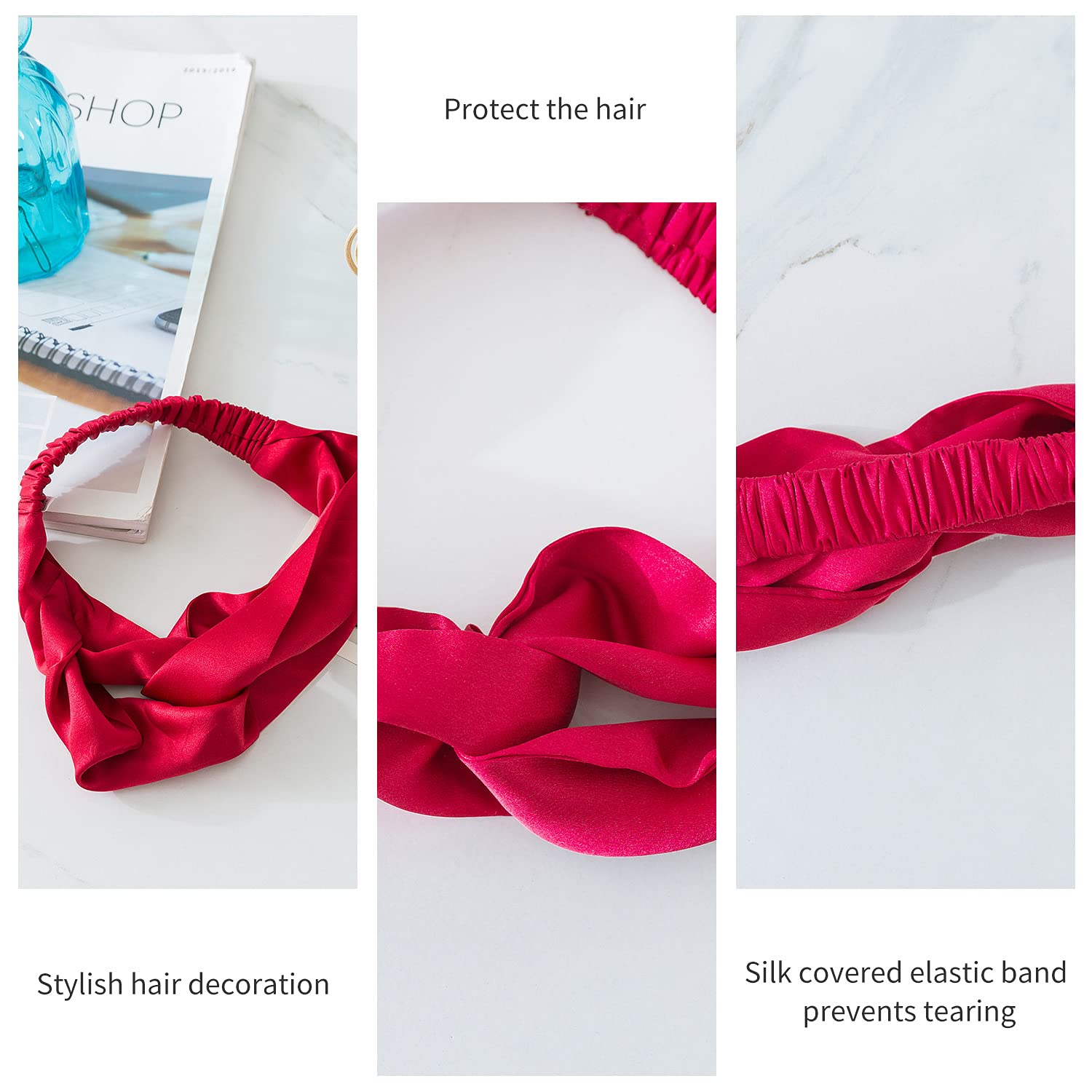 ZIMASILK 100% Mulberry Silk Headband Elastic Twisted Head Hair Wrap Accessory Turban For Women(Burgundy)