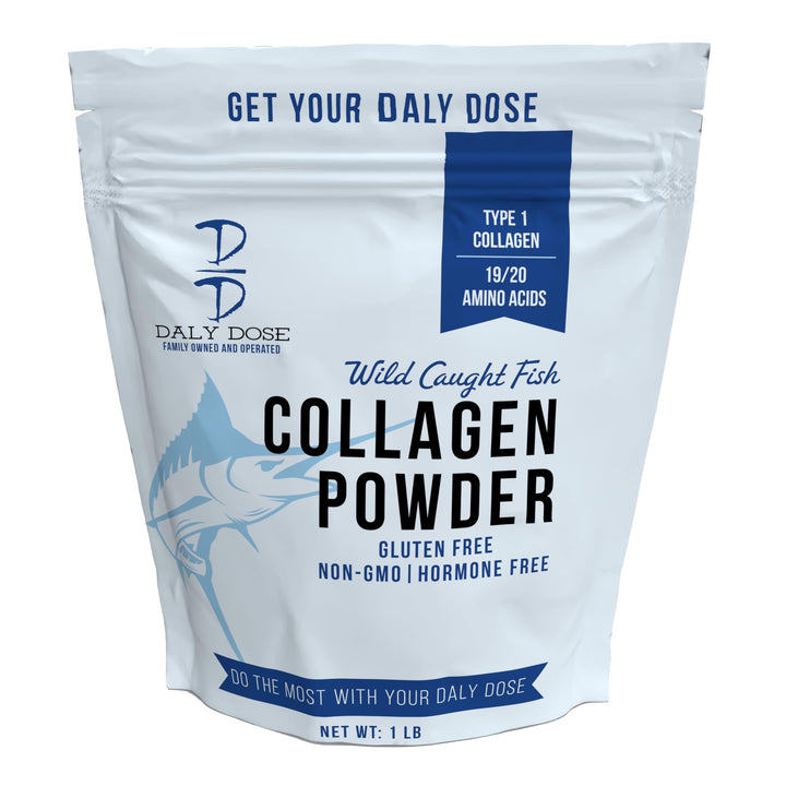 Daly Dose Fish Collagen (Tilapia), 1lb Bag, 37 Servings, 12g of Protien Per Serving, Gluten Free, Keto and Paleo Friendly, 0 Sugar, Non-Irradiated