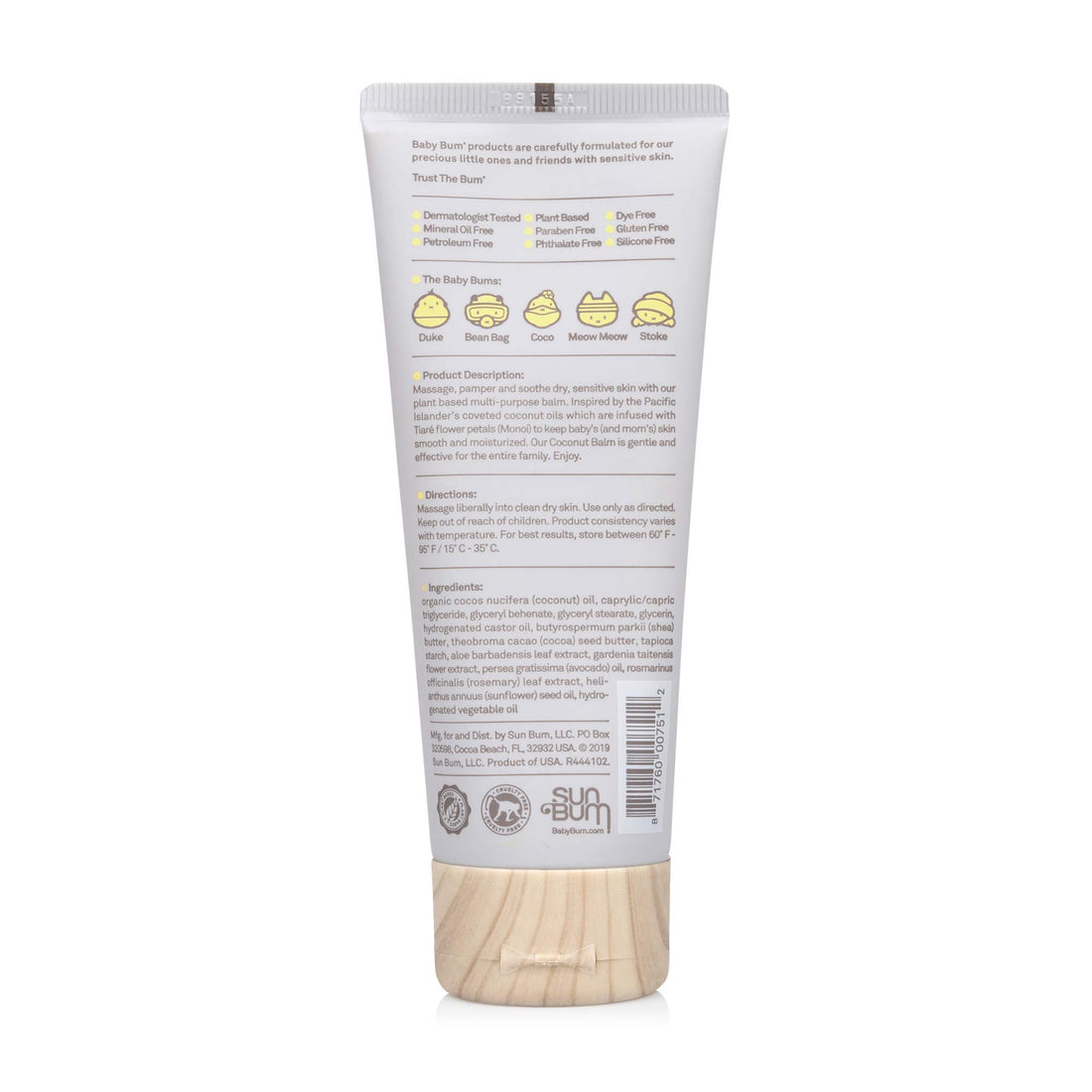 Sun Bum Baby Bum Monoi Coconut Balm - Natural Multipurpose Moisturizing Coconut Oil for Sensitive Skin with Shea and Cocoa Butter - Natural Fragrance - Gluten Free and Vegan - 3 Oz