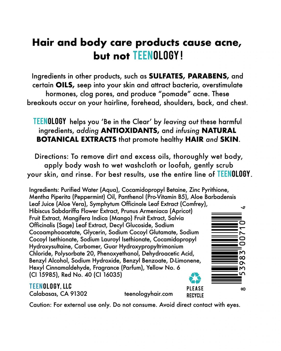 Tropical Orange Body Wash, Sulfate-Free, Paraben-Free to Help Avoid Breakouts, Teen Moisturizing Cleanser, Contains Mango, Apricot, and Vitamin B5 - TEENOLOGY (16 oz)