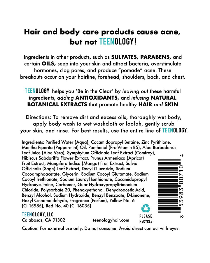 Tropical Orange Body Wash, Sulfate-Free, Paraben-Free to Help Avoid Breakouts, Teen Moisturizing Cleanser, Contains Mango, Apricot, and Vitamin B5 - TEENOLOGY (16 oz)