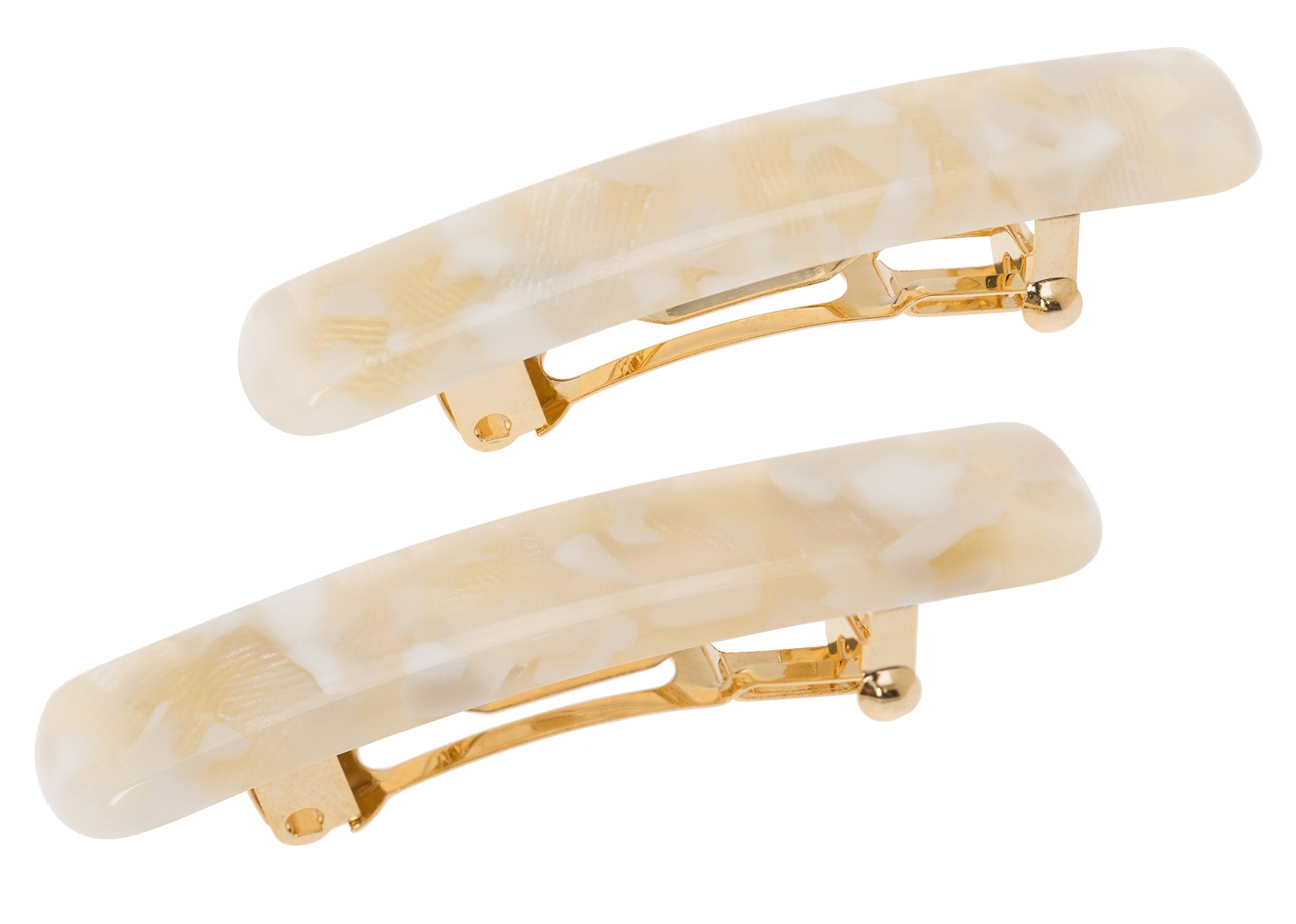 Pavlova White: France Luxe Mini Rectangle Barrette Pair - Pavlova White