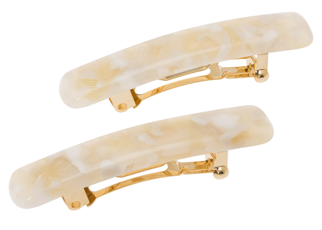 Pavlova White: France Luxe Mini Rectangle Barrette Pair - Pavlova White