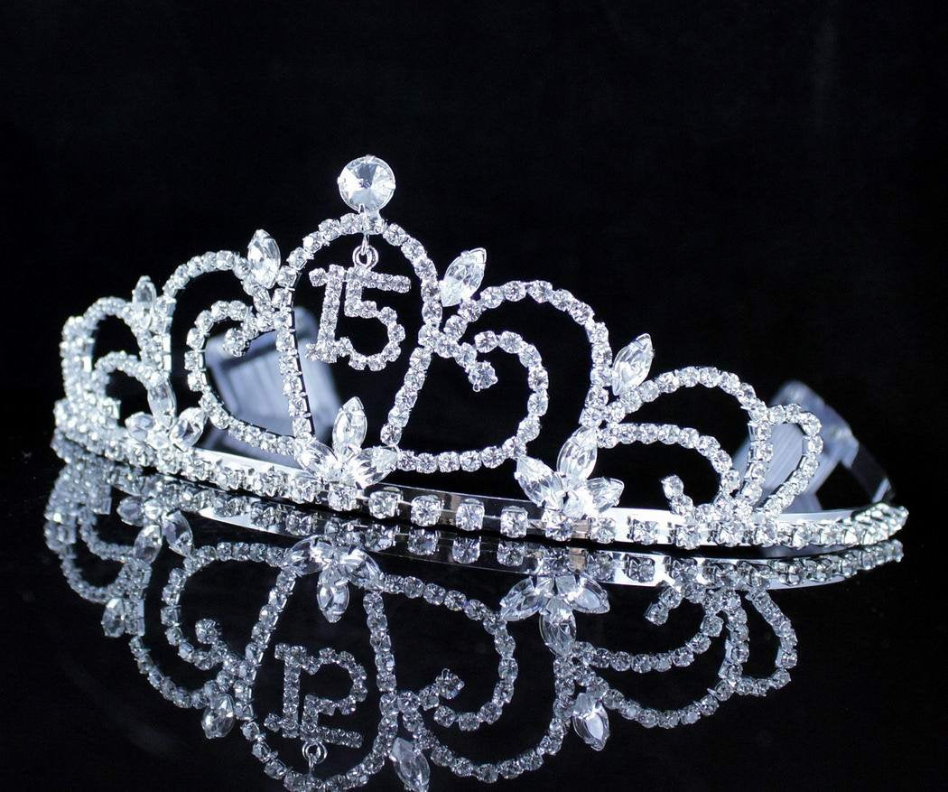 JANEFASHIONS QUINCEANERA 15 FIFTEEN RHIESTONE TIARA CROWN W/ HAIR COMBS BIRTHDAY PARTY T990