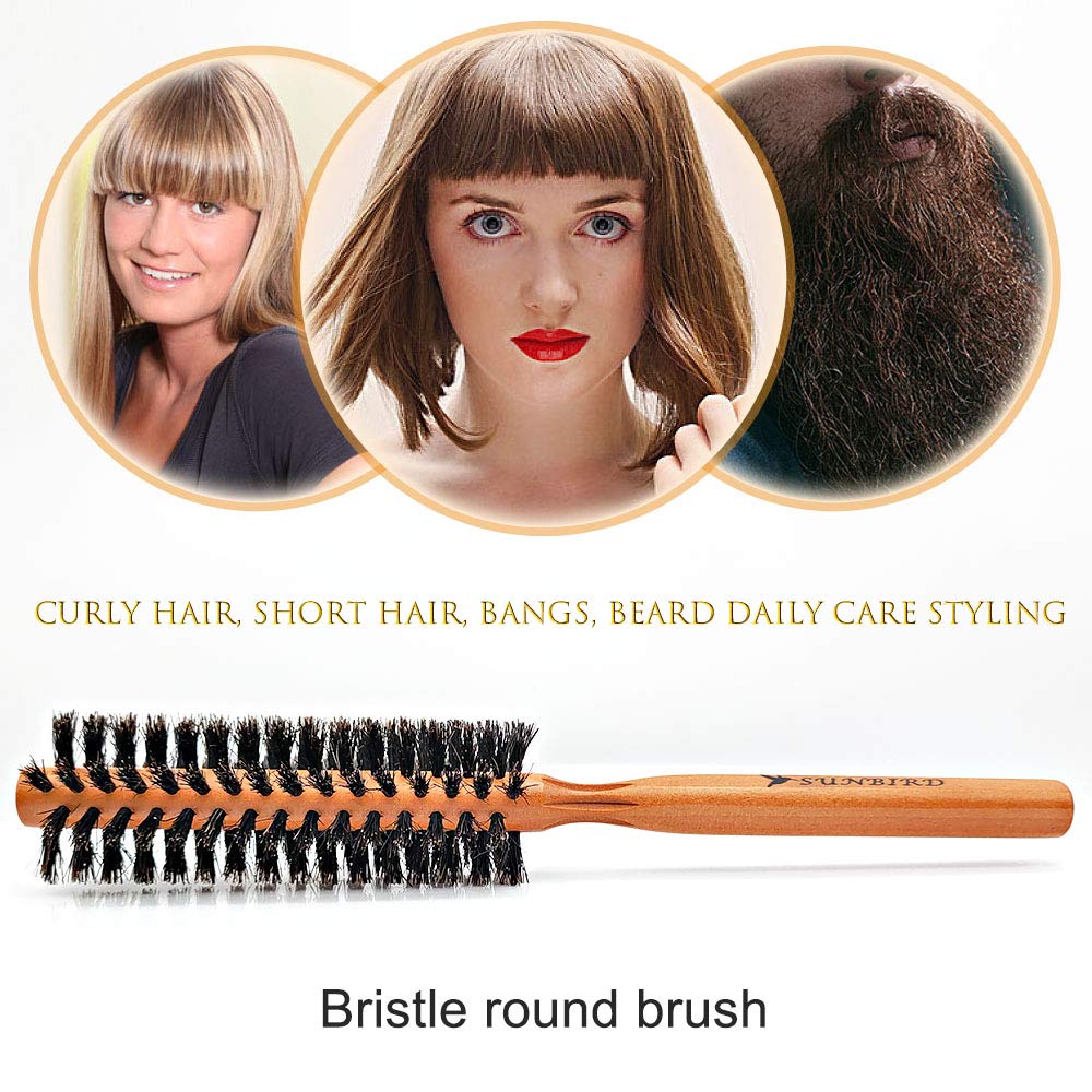 SUNBIRD Wild Boar Bristle Small Round Brush Hair Brush - For Men, Women, Kid, Dry, Wet, Fine, Thick, Curly Hair Styling, Adding Hair Volume and Shine