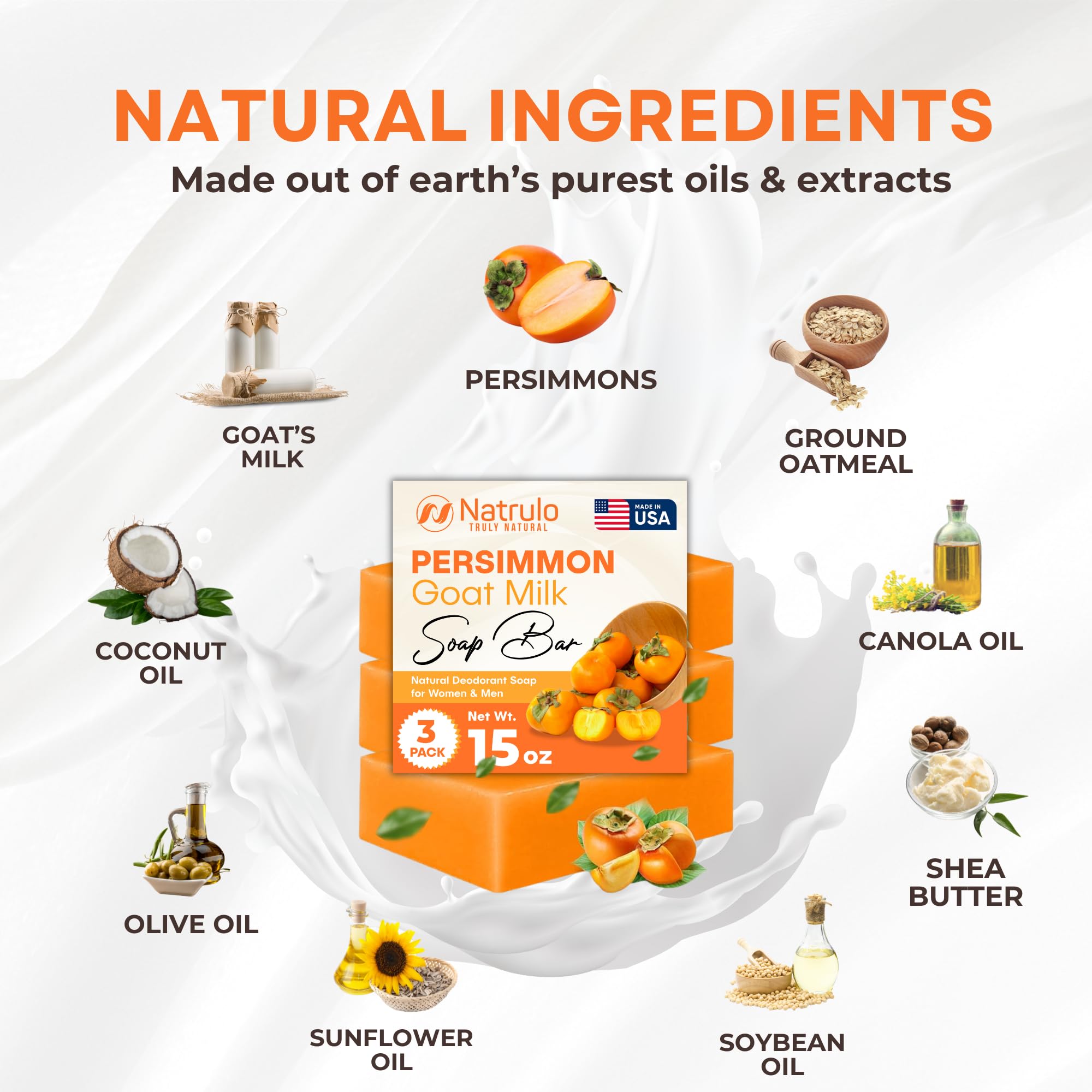 Persimmon Soap Bar for Body Odor Control – Purifying Deodorizing Body Wash with Goat Milk for Eliminating Body Odor – Great for Skin Brightening, Natural Deodorant Soap for Men & Women