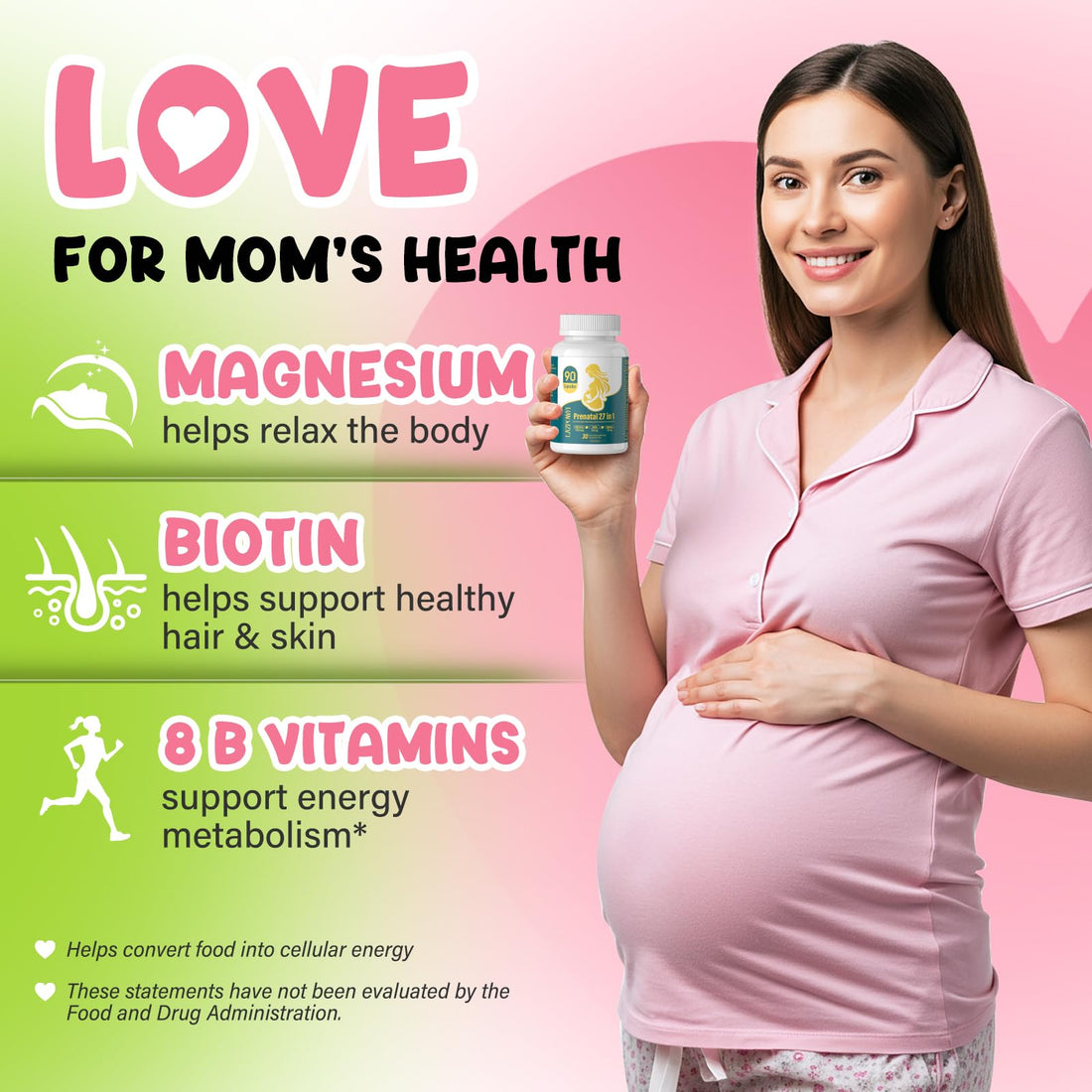 Lazpowfi Prenatal Vitamins for Women Postnatal Multivitamin with Folic Acid DHA Choline for Pregnant and Breastfeeding Women Niacinamide Biotin and Minerals 27 in 1 Supplement 90 Capsules-30 Servings